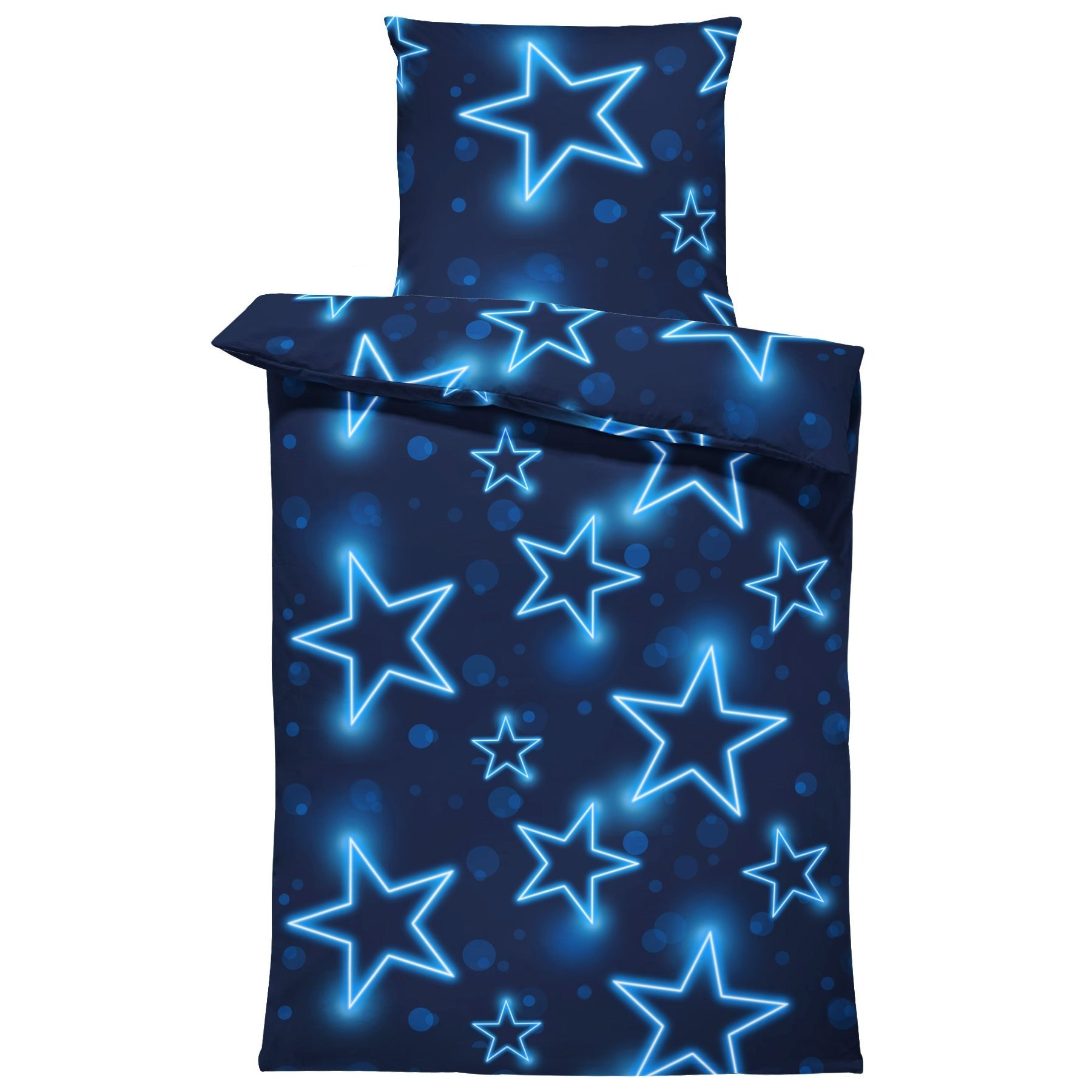 Stars Bedding Set, Duvet Cover, , Dark Blue With Glow Effect, Soft Microfiber, Pillowcase 80x80 Cm With Zipper
