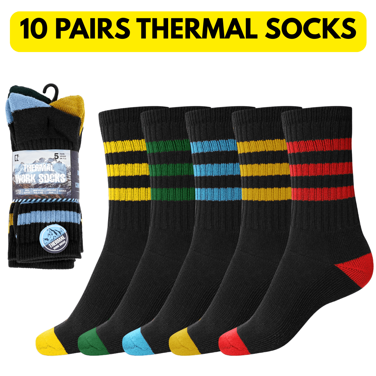 TEMU 10 Pairs Unisex Heavy Duty Thermal Work Socks – Cushioned Heel & Toe, Thick Fabric, Uk Size 6–11