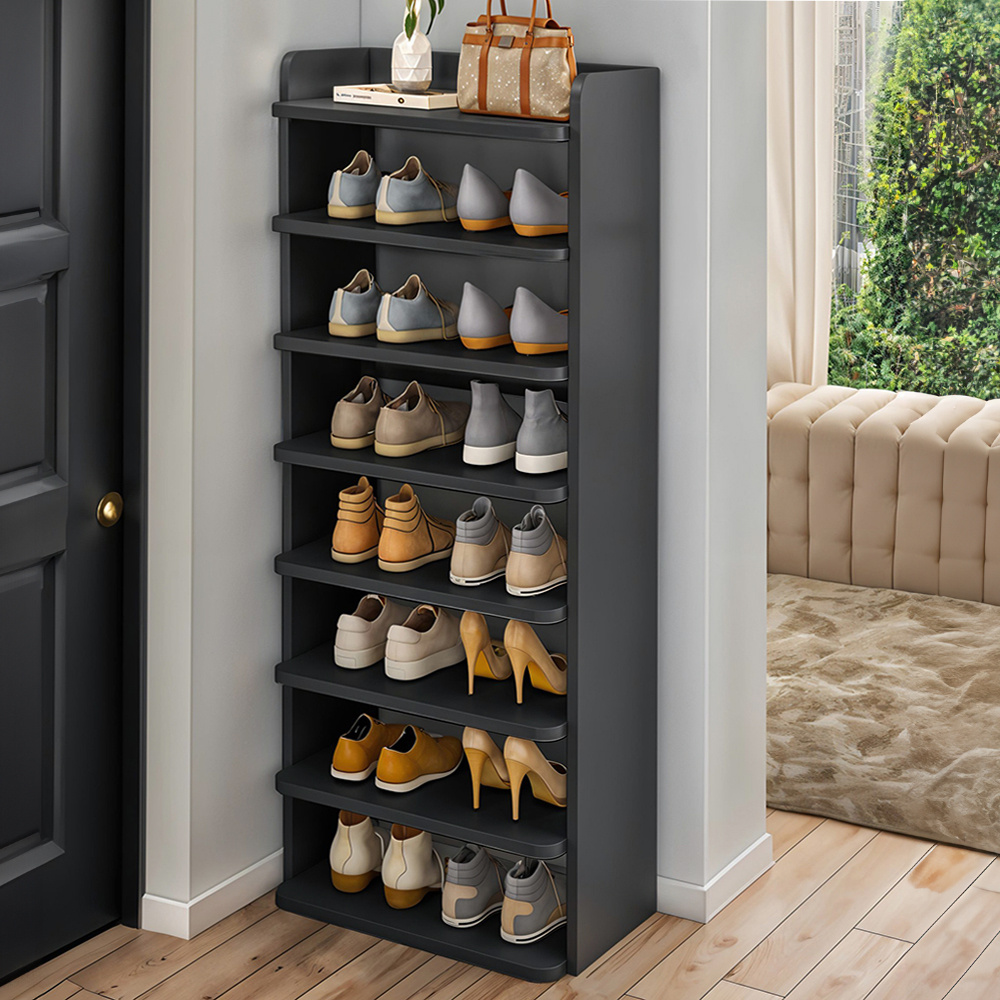 TEMU Space-saving 8-tier Vertical Shoe Rack, Narrow Wooden Organizer For 16 Pairs, Easy Assembly, Shoe Storage Rack Ideal For Entryway, Closet,