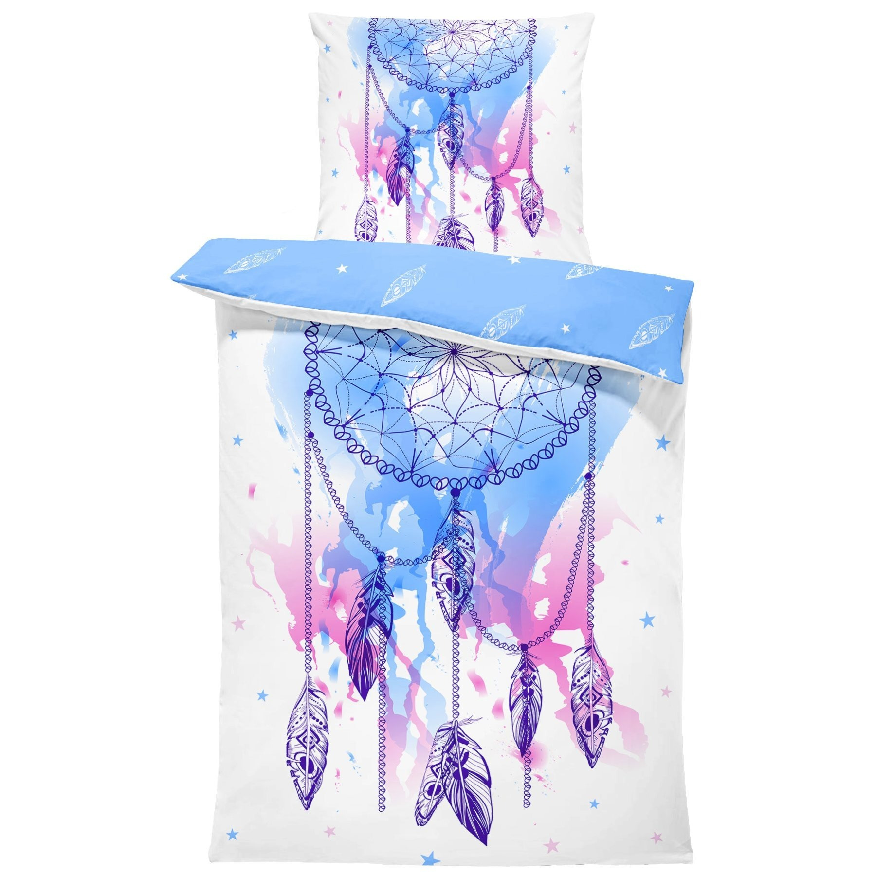 E-shop Traumfänger Bettwäsche 135x200 cm Federn Boho style türkis bunt Wende Weiche Kissenbezug 80x80 cm mit Reißverschluss