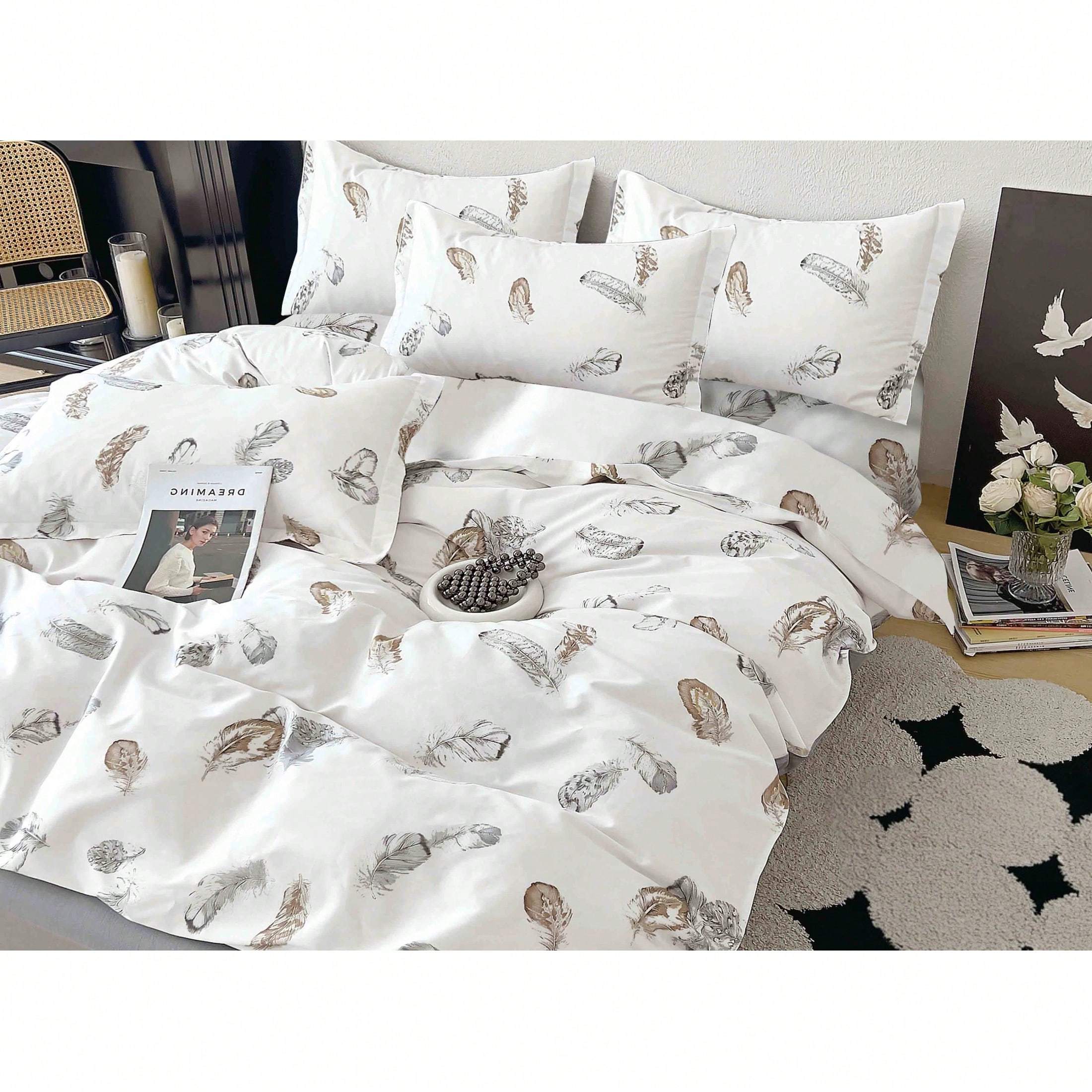 Feather Dream · Minimalist 3pcs Set,duvet Cover + 2 Pillowcases｜premium Bedroom Soft Furnishings