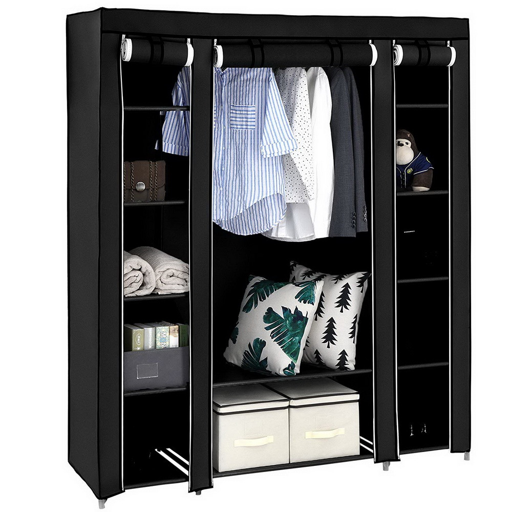 Image of Stable Bonnlo Wardrobe, Fabric Wardrobe With Clothes Rail And Shelves, Fabric Wardrobe For Bedroom, 150 X 45 X 175 Cm, Lots Of Storage Space, Foldable, Gray