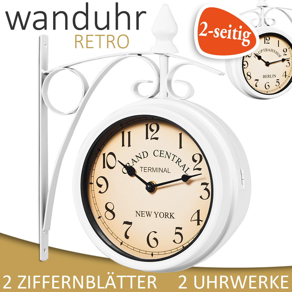 TEMU Monzana® Vintage Wall Clock With Quartz Movement, Double-sided Dial, Double-sided Railway Station Clock, Wrought Iron