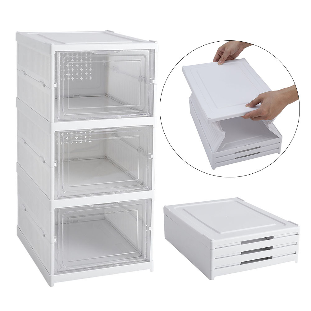 TEMU Collapsible Shoe Boxes Stackable Foldable Shoe Box 3pcs Plastic Clear Shoe Boxes, Shoe Storage Box,shoe Storage Organiser For Women Men, To Uk