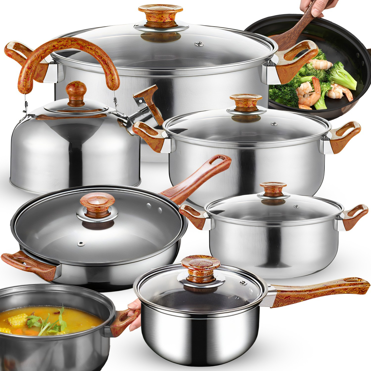TEMU Ensemble de Batterie de Cuisine Retoo , Ensemble Complet, Pour Cuisinière Électrique, Gaz, Casseroles en Acier Inoxydable, Casseroles pour