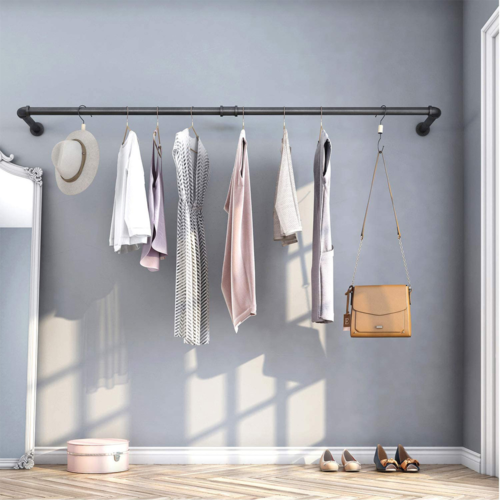 TEMU Wall Mounted Clothes Rail, 81.5cm Industrial Pipe Clothes Bar Rack, Heavy Duty Retro Wall Tidy Rail, Pipe Display Rails For , Detachable Garment