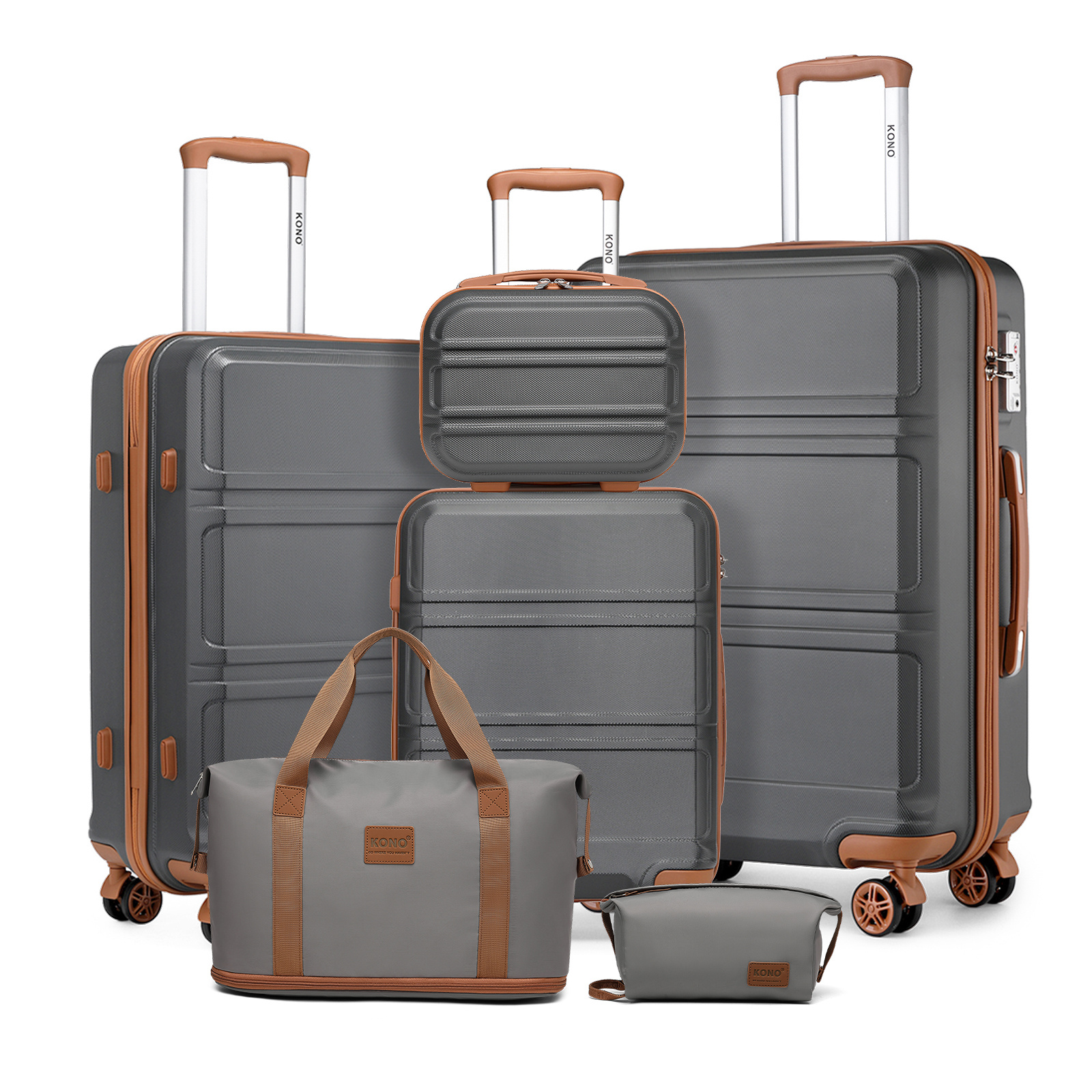 TEMU KONO Set di Valigie in ABS Rigido da 6 Pezzi - Disponibile in 13/20/24/28 pollici, e Resistente, con Ruote, Serratura TSA, Borsa da Viaggio e