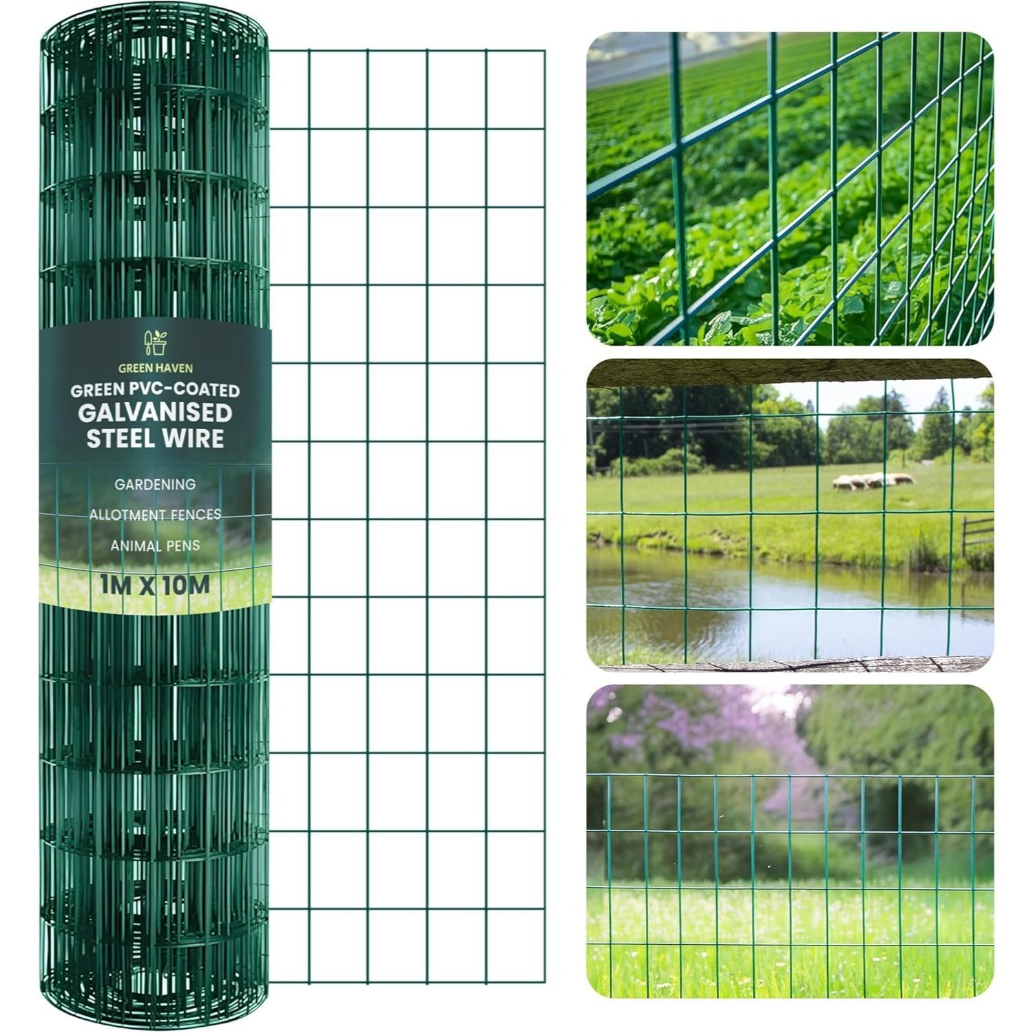 TEMU 1 Roll Green Galvanised Pvc Coated Welded Wire Mesh Fence 1m X 10m, Heavy Duty Metal Garden Fencing For Chicken Coop, Poultry, Pet Enclosure,