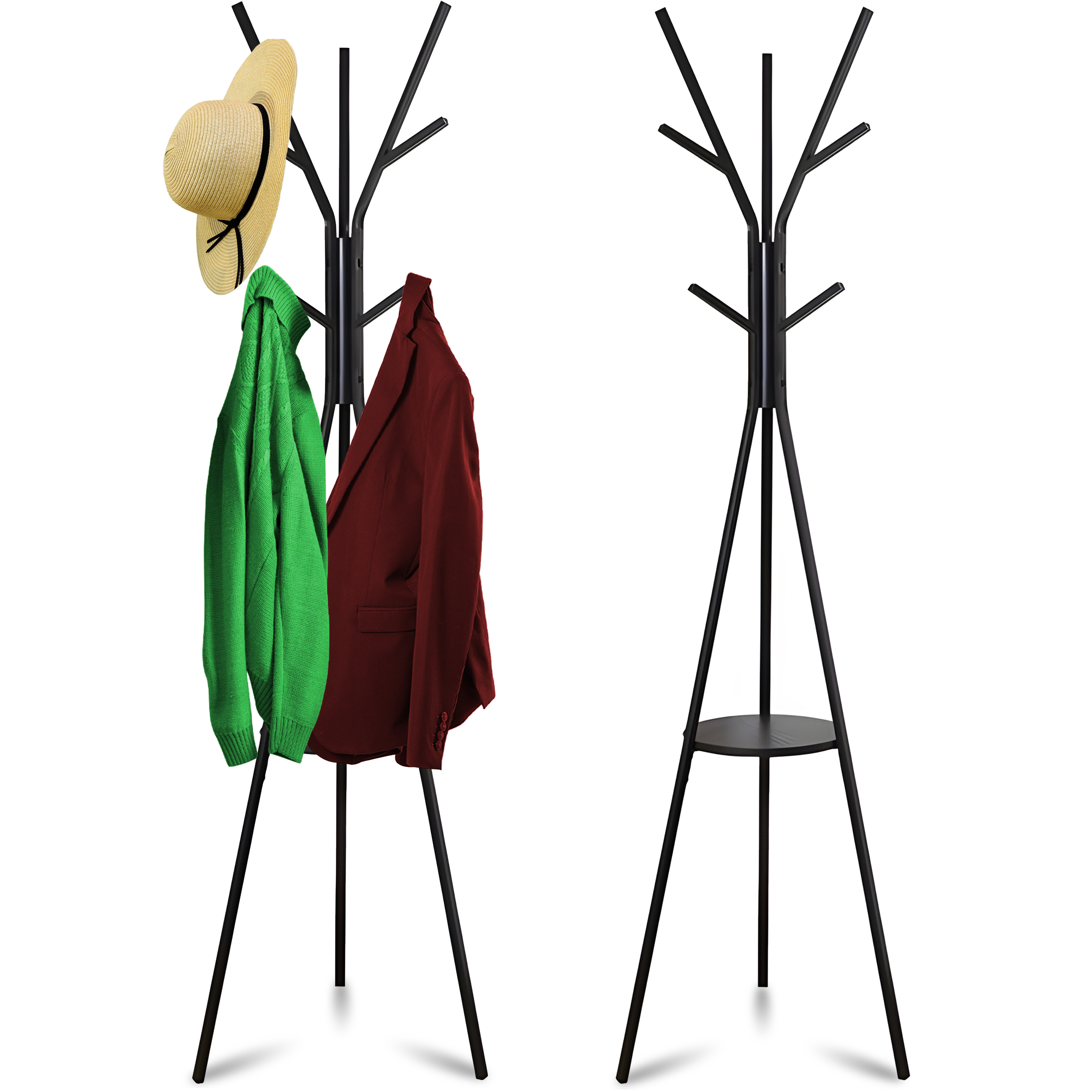 TEMU Retoo Stehender Kleiderbügel, Metall, 9 Haken, 180 cm, Moderner Stil, Dreieckige Basis, Platzsparend, Minimalistisches Geometrisches Design,