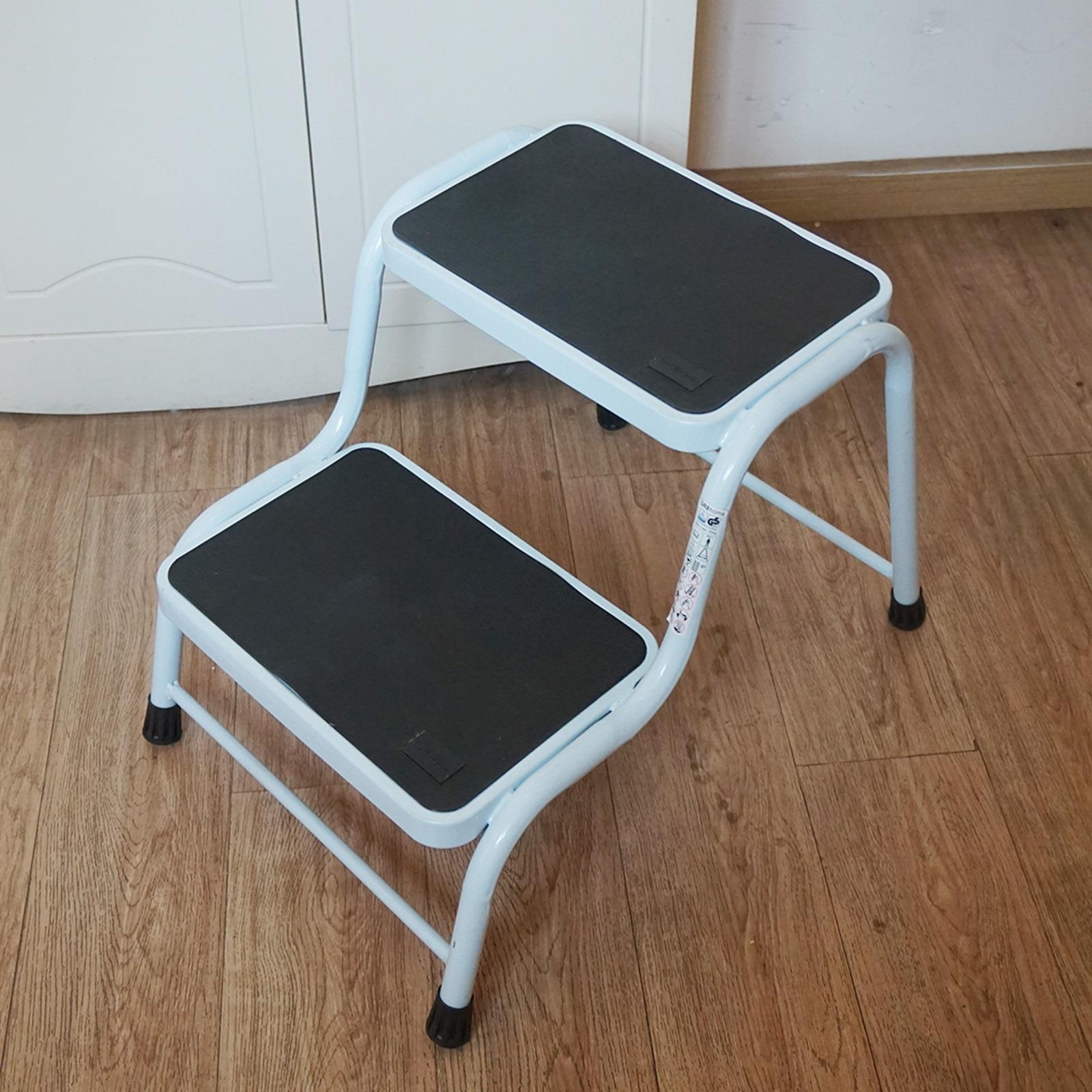 Gr8 Home Double Step Caravan Stool Steel Non Slip Mat Door Ladder Van Motorhome Camper in White