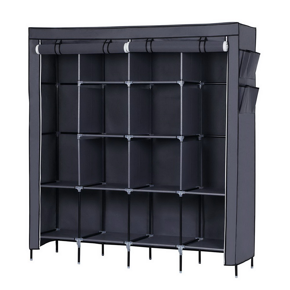 Image of Bonllo Wardrobe, Open Fabric Wardrobe, 169.5 X 45 X 181.5 Cm, Fabric Wardrobe With Clothes Rail & Shelves Stable, For Bedroom, Lots Of Storage Space, Foldable, Gray