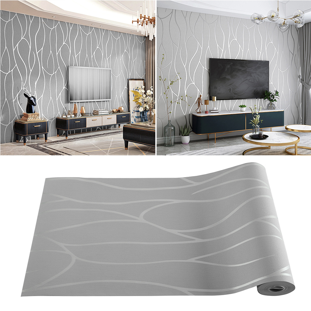 TEMU Tv Background Wall Paper Non-woven Wallpaper Bedroom Living Room Simple Stripe Curve Non-self-adhesive Wallpaper 53x950cm