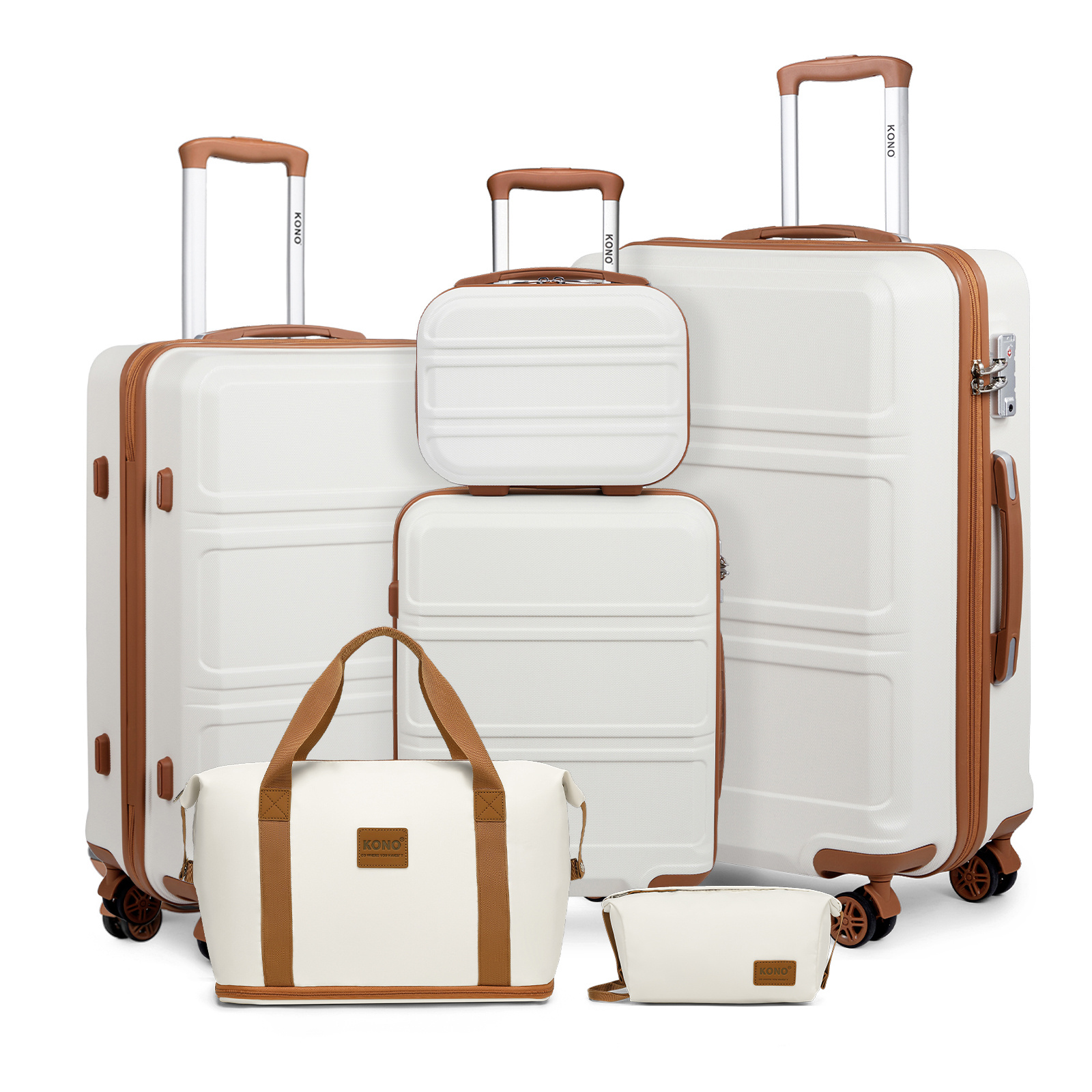 13/20/24/28inch Kono Suitcase Set 6pcs Camping Hard Case Abs Trolley Hand Luggage Suitcase Luggage Sets Travel Suitcase With Wheels And , With Travel Bag And Toiletry Bag Suitcase Set