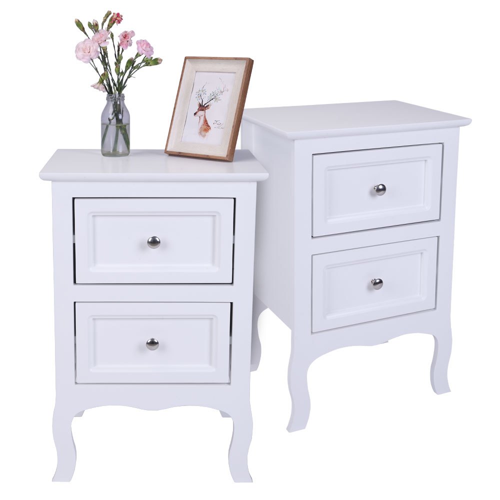 Bonnlo Nightstand 2pcs Set, Side Table White, Nightstand With 2 Drawers, Nightstand For Box Spring Beds, Bedroom Dresser, 40 X 30 X 60 Cm