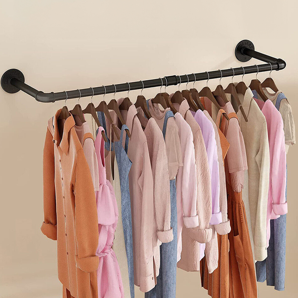 TEMU Heavy Duty Garment Rack Bar Retail Display Clothes Rod For Closet,laundry Room, Black Wall Mounted Clothes Rail, Versatile Clothing Rack Wall