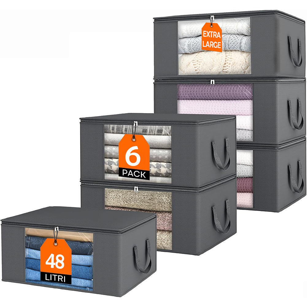 TEMU Bakaji Set 6 Folding Storage Cubes 48 For Clothes Space Saving, Extra Large Collapsible Storage Containers Ideal For Bedroom, Closet, With