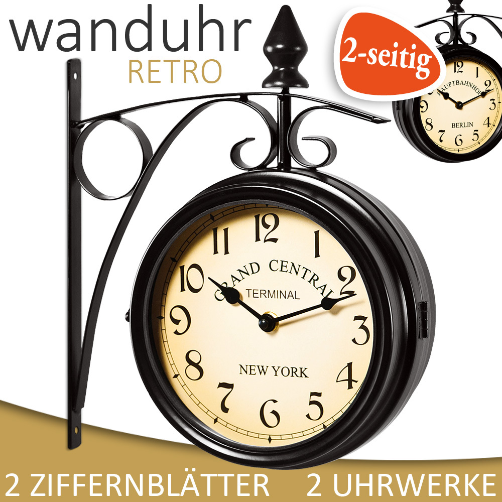 Monzana® Vintage Wall Clock With Quartz Movement, Double-sided Dial, Double-sided Railway Station Clock, Wrought Iron
