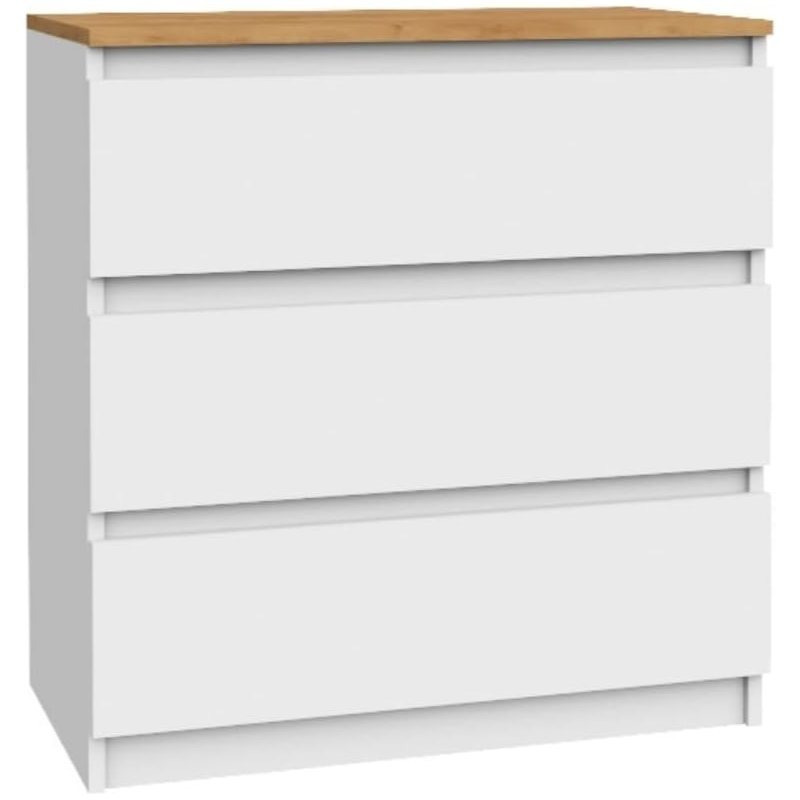 Image of Vbchome Dresser With 3 Drawers – White/oak – 80x39x81 Cm – Handle-free Wooden Dresser For Bedroom, Living Room, Hallway, Children's Room – Easy Assembly