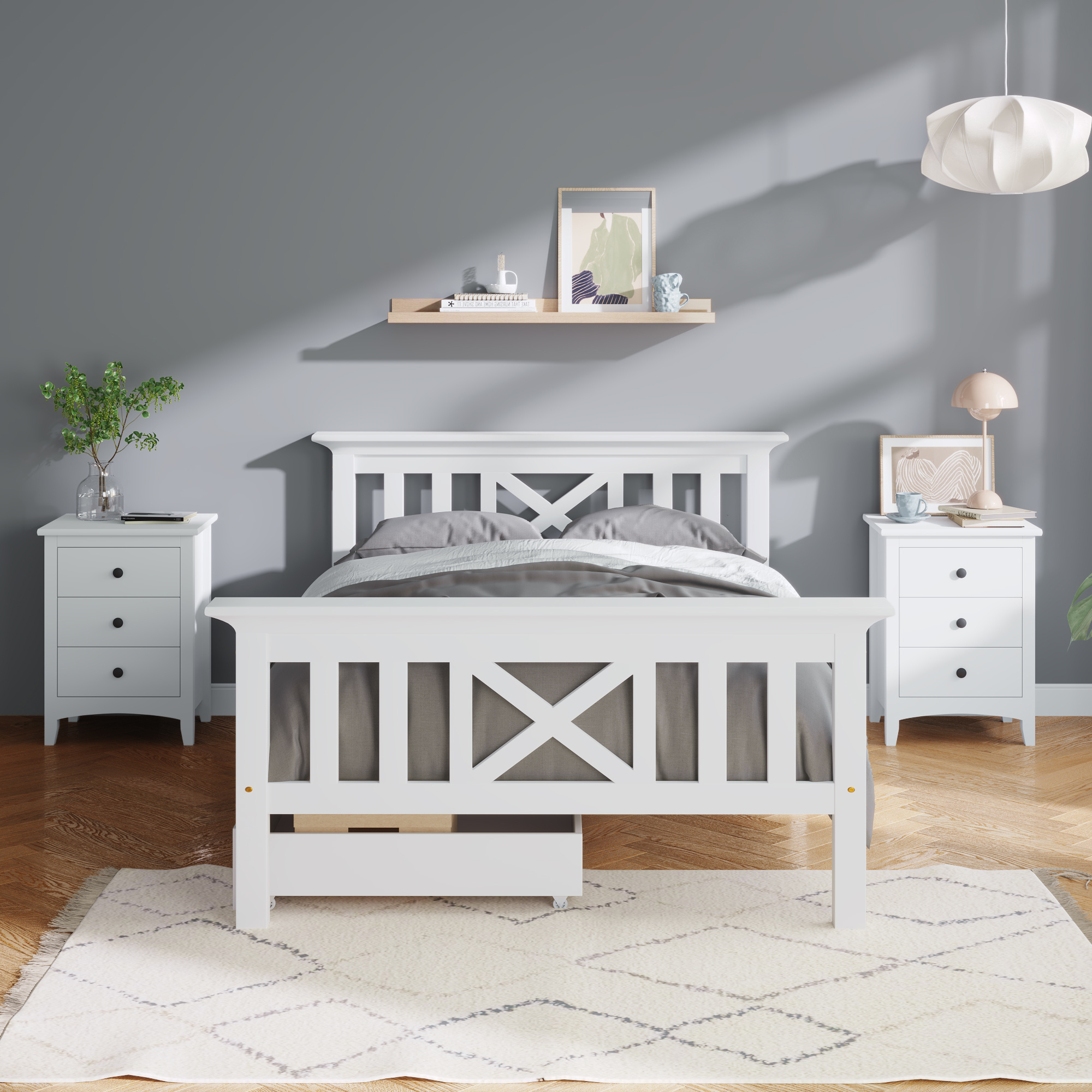 Wooden Bed Frame with Drawers Single Storage Bed Solid Pine Wood,3FT Guest Bed For Adults, Kids, Teenagers