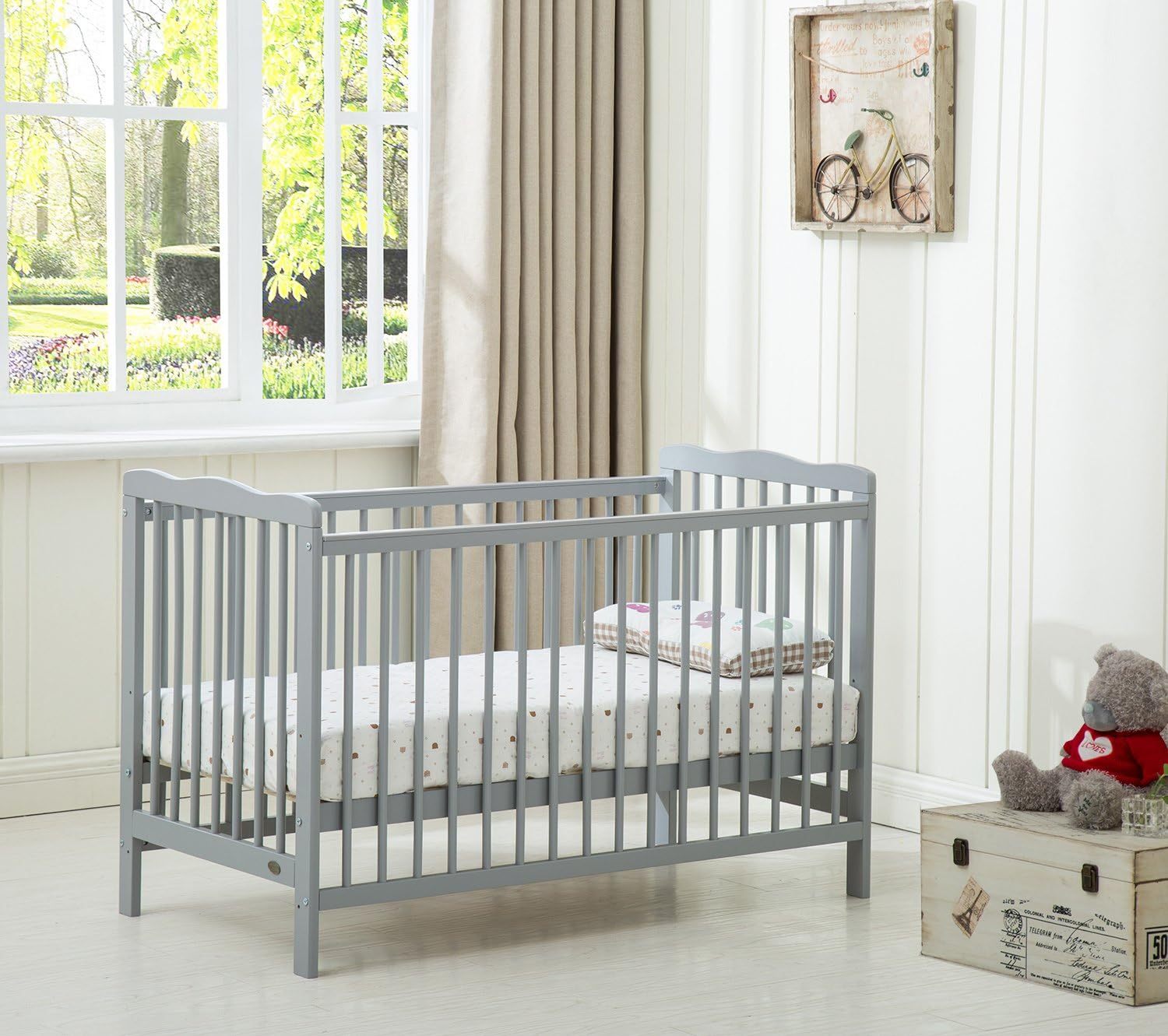 MCC Brooklyn Baby Cot Crib With Mattress and Safety Wooden Barrier (125 x 66 cm)