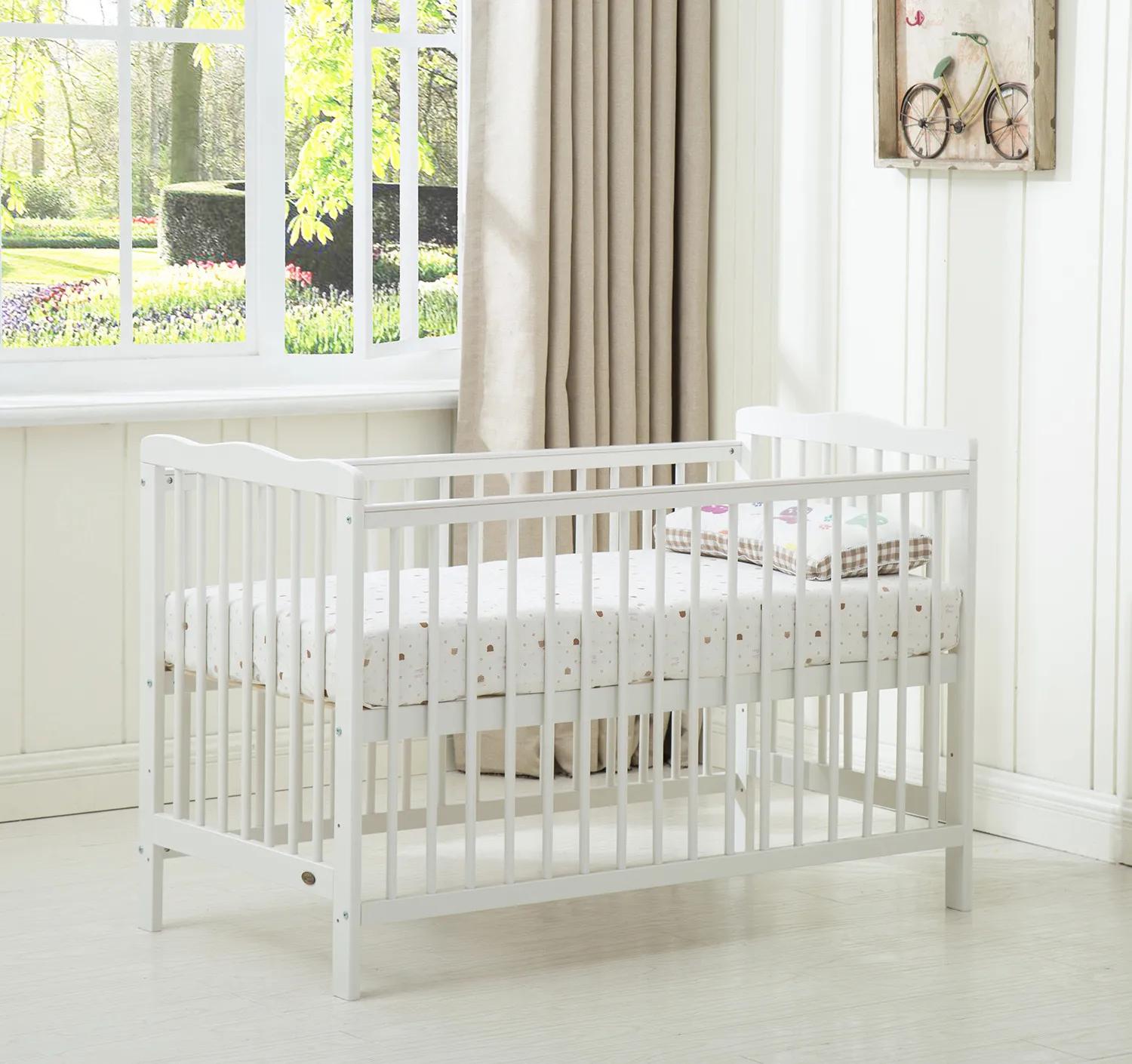 MCC Brooklyn Baby Cot Crib With Mattress and Safety Wooden Barrier (125 x 66 cm)
