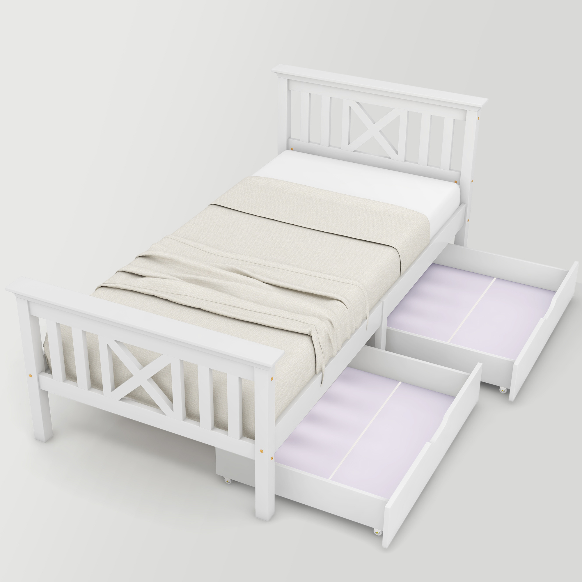 Wooden Bed Frame with Drawers Single Storage Bed Solid Pine Wood,3FT Guest Bed For Adults, Kids, Teenagers
