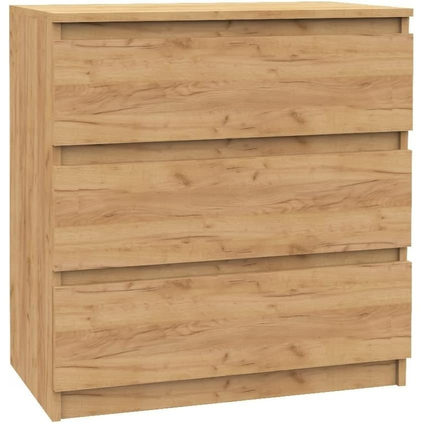 Image of Vbchome Dresser With 3 Drawers – Oak – 80x39x81 Cm – Handle-free Wooden Dresser For Bedroom, Living Room, Hallway, Children's Room – Easy Assembly