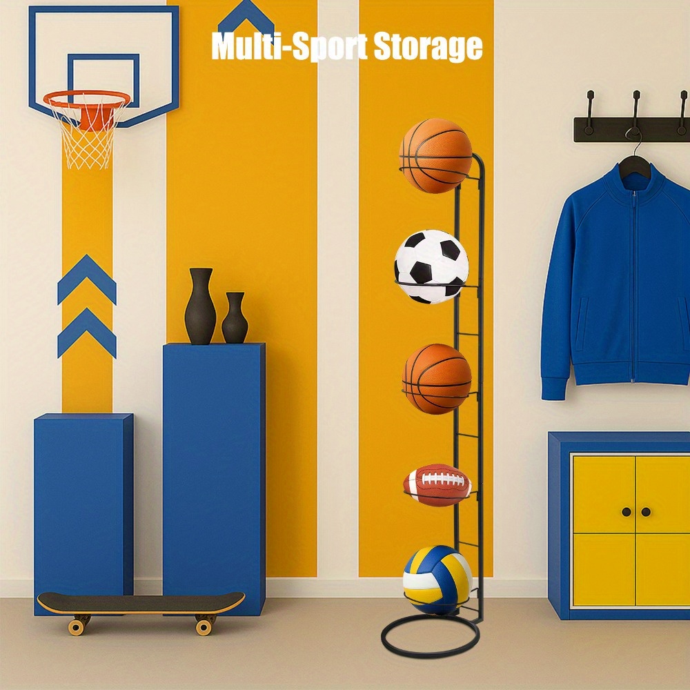 TEMU 5 Tier Layer Ball Stand Holder For Footballs, Basketballs, Volleyballs, Detachable Ball Storage Rack Metal Ball Organizer Football Holder Stand