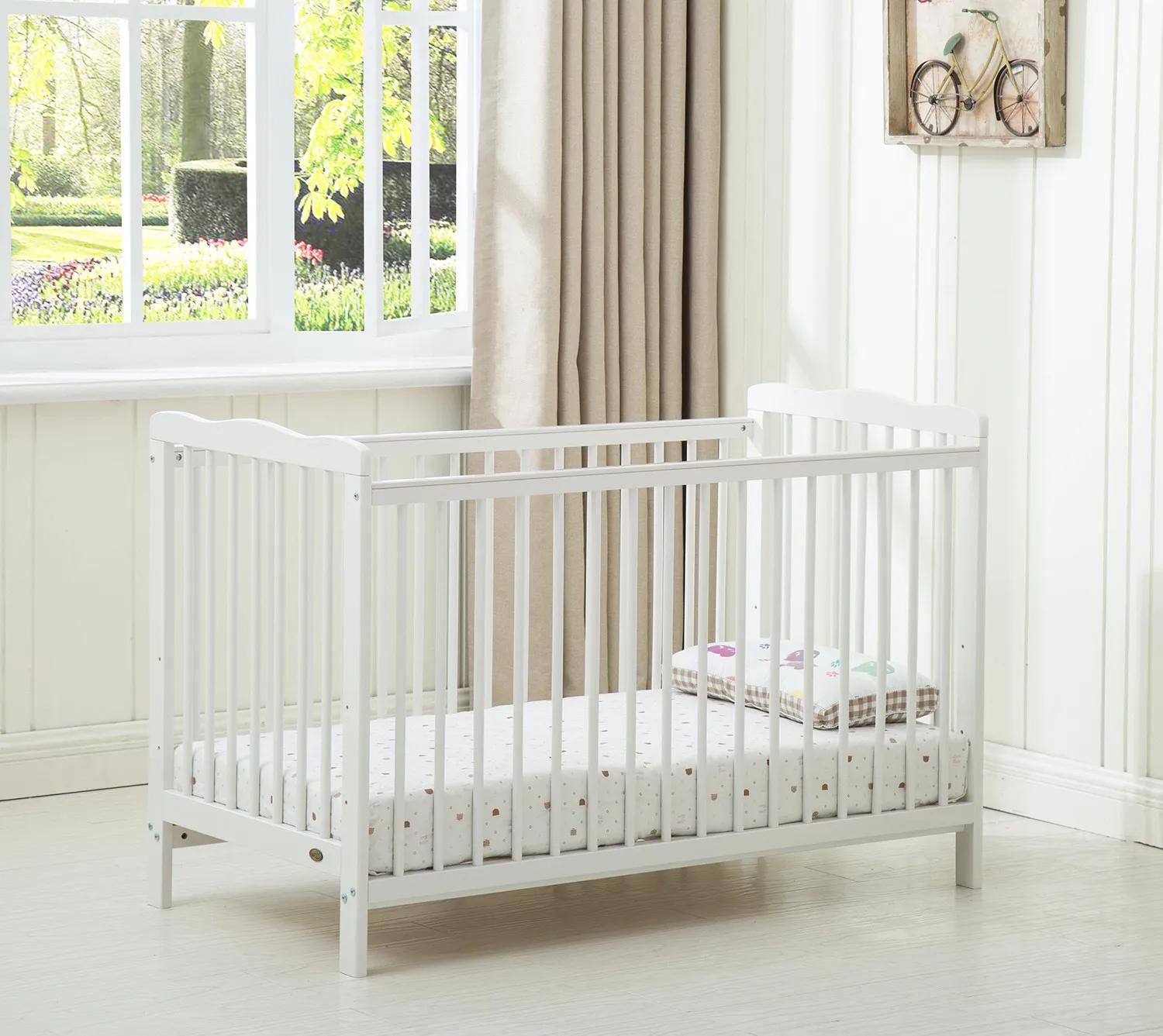 MCC Brooklyn Baby Cot Crib With Mattress and Safety Wooden Barrier (125 x 66 cm)