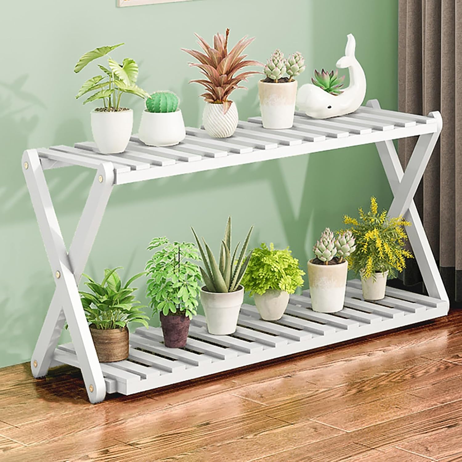 TEMU 2 Tier Wooden Plant Stand, Indoor Outdoor Flower Pot Rack, Succulent Flower Pot Rack Holder Shelving Unit, Multipurpose Freestanding Display