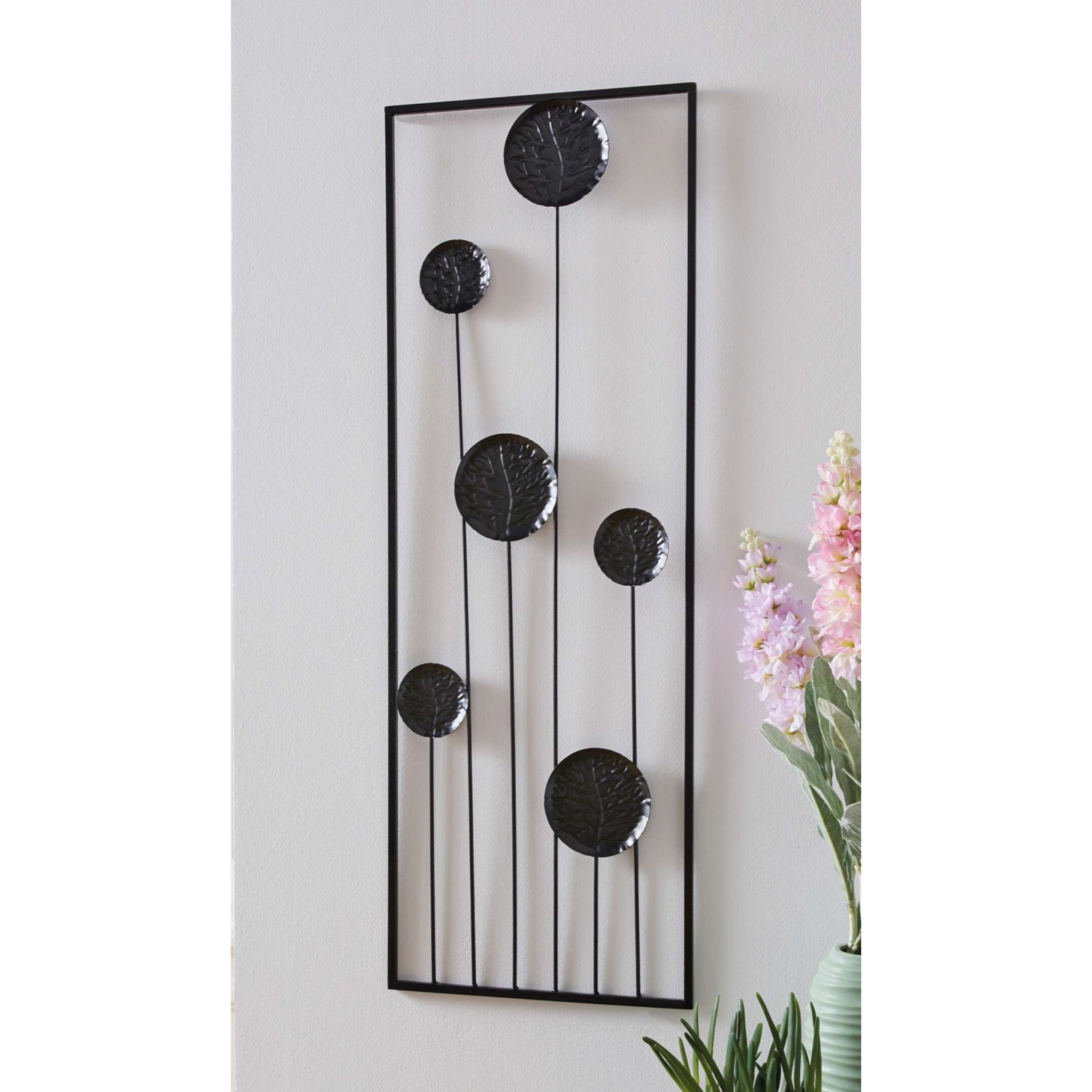 3d Metal Wall Art "black Flowers", Black, 30x85 Cm, Wall Decoration, Wall Ornament, Metal Picture