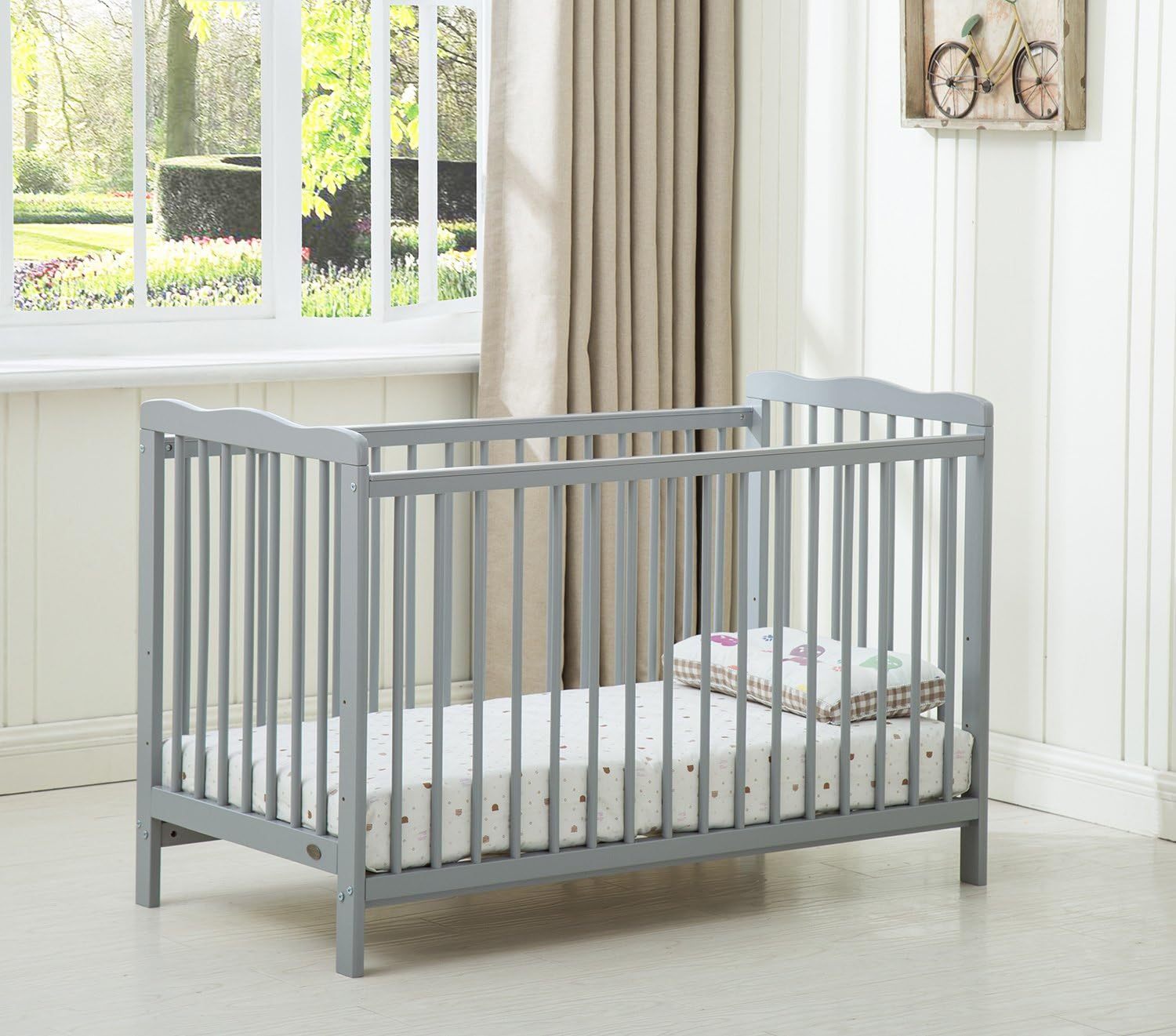 MCC Brooklyn Baby Cot Crib With Mattress and Safety Wooden Barrier (125 x 66 cm)