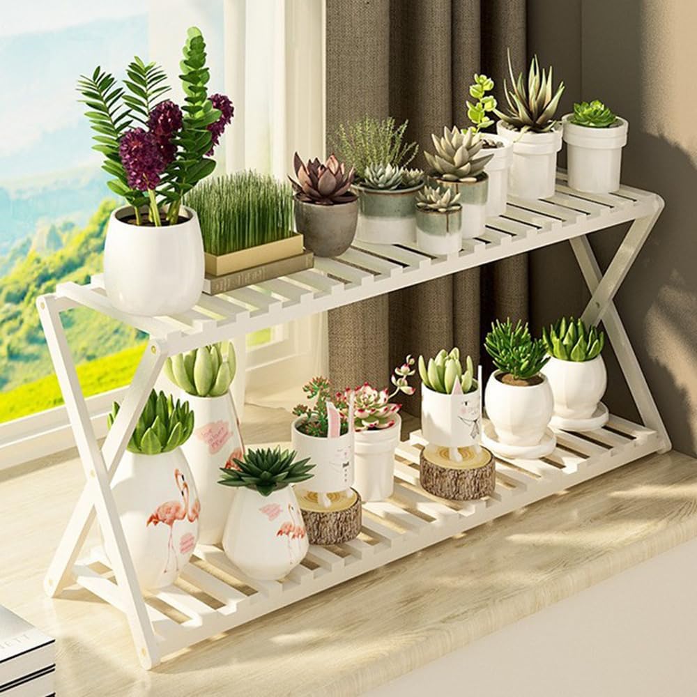 TEMU 2 Tier Wooden Plant Stand, Indoor Outdoor Succulent Flowers Pot Holder Shelf, Plant Display Storage Rack Shelving Unit, Versatile Freestanding
