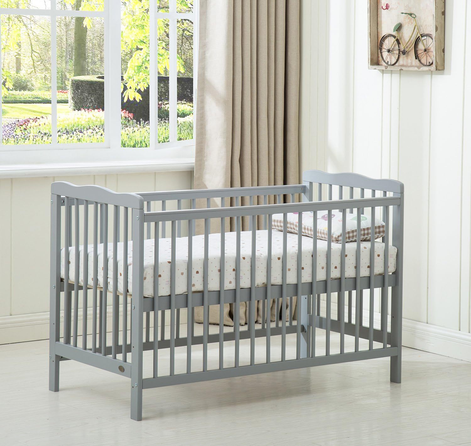 MCC Brooklyn Baby Cot Crib With Mattress and Safety Wooden Barrier (125 x 66 cm)