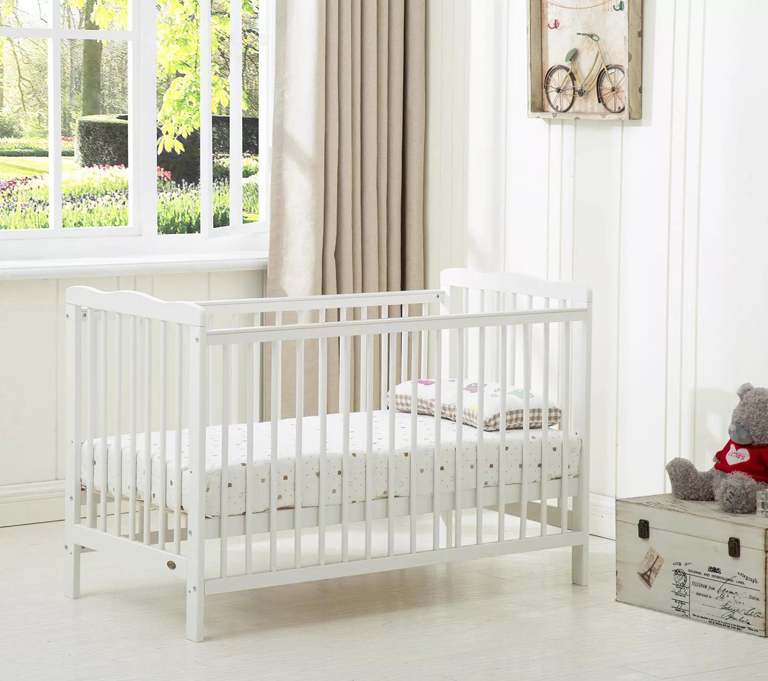 MCC Brooklyn Baby Cot Crib With Mattress and Safety Wooden Barrier (125 x 66 cm)