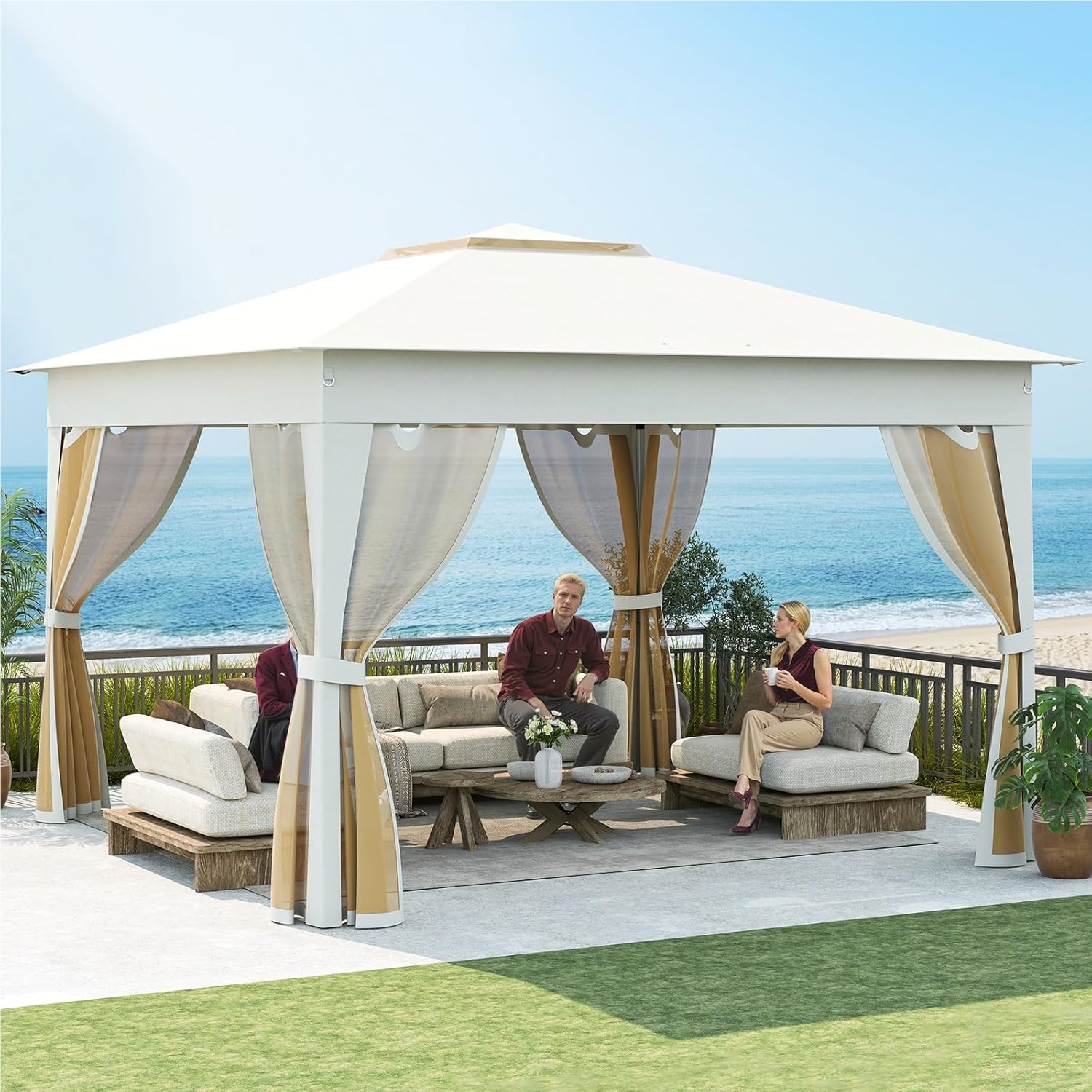 Image of 3x3x3m Pop-up Folding Gazebo With 4 Nets & Double Roof, Waterproof & Stable, Garden With Carry Bag, Party Tent For Terrace, Yard, Backyard