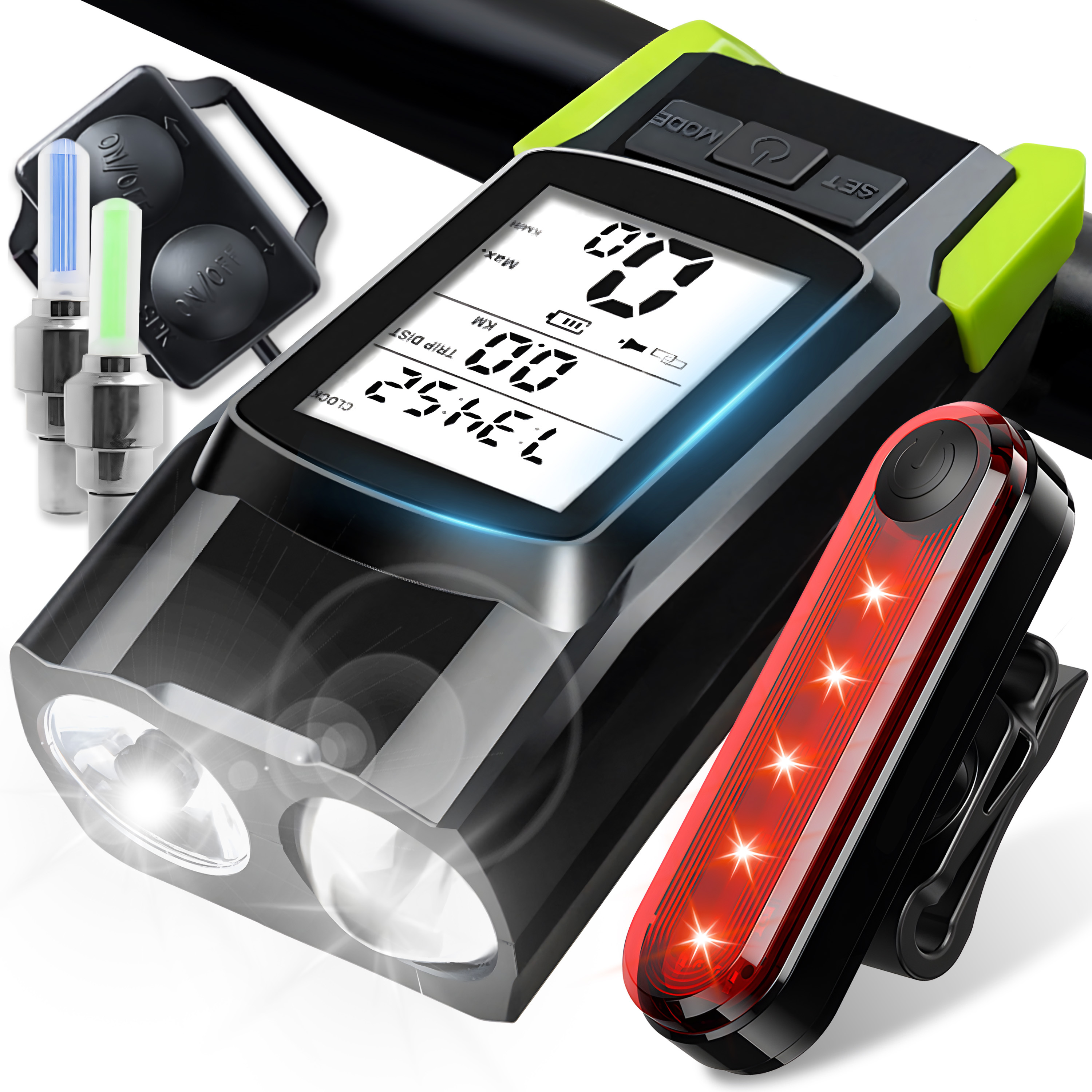 TEMU Retoo Lampe de Vélo, Lampe Multifonction pour Bicyclette, Éclairage et Arrière, Batterie 4000 mAh, de 3 à 6H, Chargement USB 4H, Montage