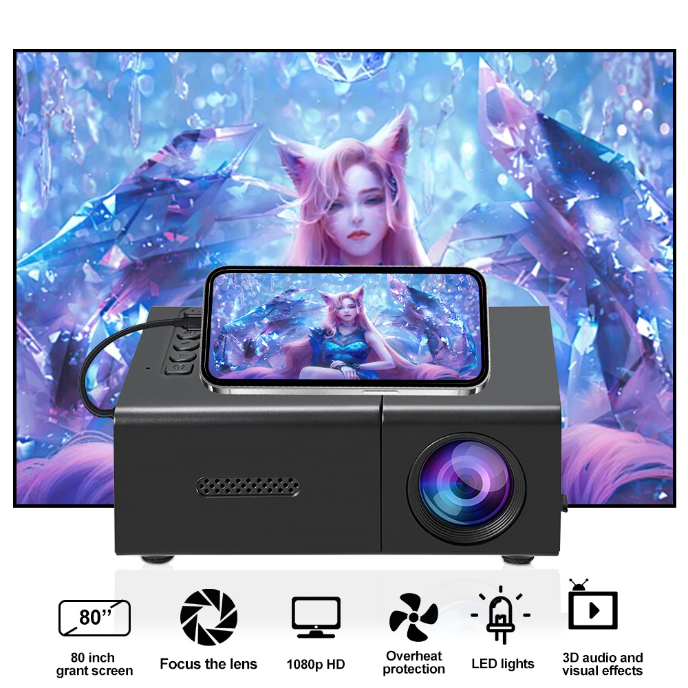 TEMU Mini Projector Portable For Cartoon, Outdoor Video Projectors, Led Pico Movie Projectors For Home Theater, Kids Gift, Smartphone Can Mirror To