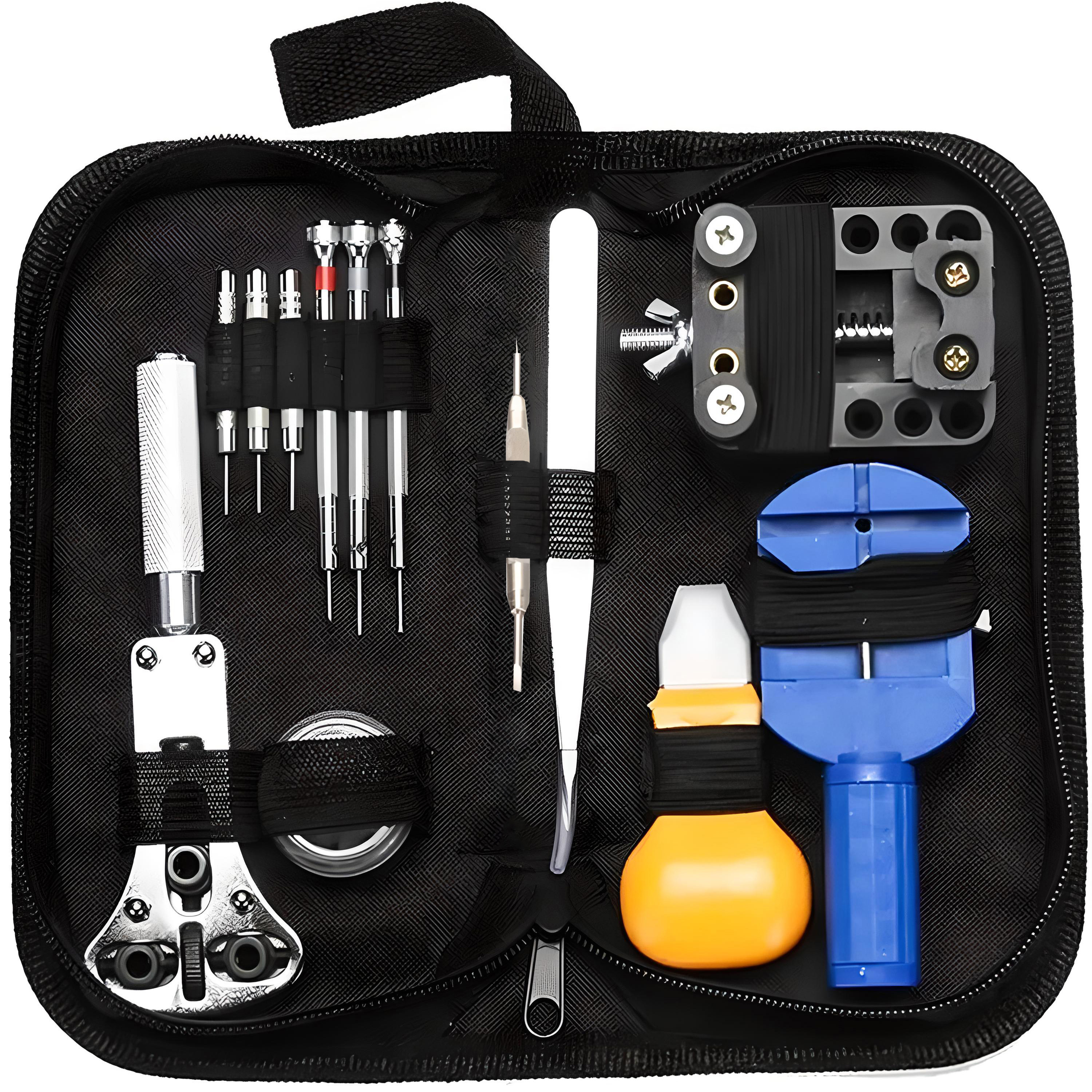TEMU Kit de Réparation de Montres Retoo HandyTools, Boîte à Outils, Marteau Réglable, Clé Réglable pour Montres, Ensemble de 18 Embouts, Poinçon pour