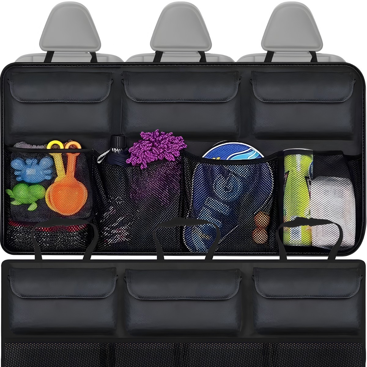 TEMU Organisateur de Voiture Retoo Drivetech, Sac de Coffre, Accessoire d'Appui-Tête, 4 Grands Compartiments, 3 Poches, Rangement d'Objets dans la
