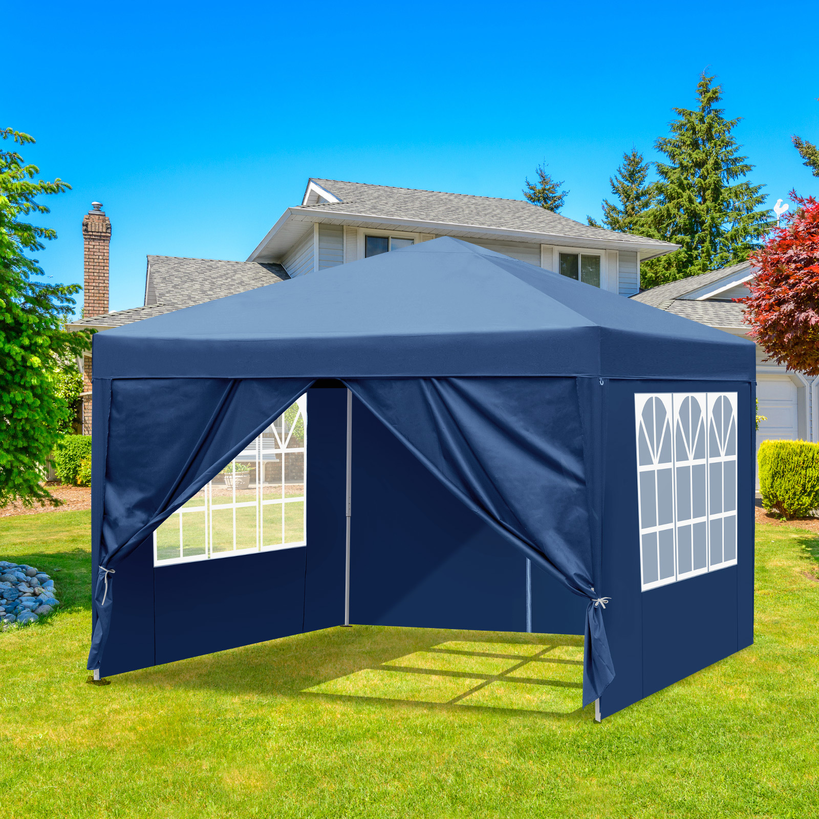 10'x10' Pop Up Gazebo Canopy Wedding Party Tent With 4 Gray/white/blue/yellow