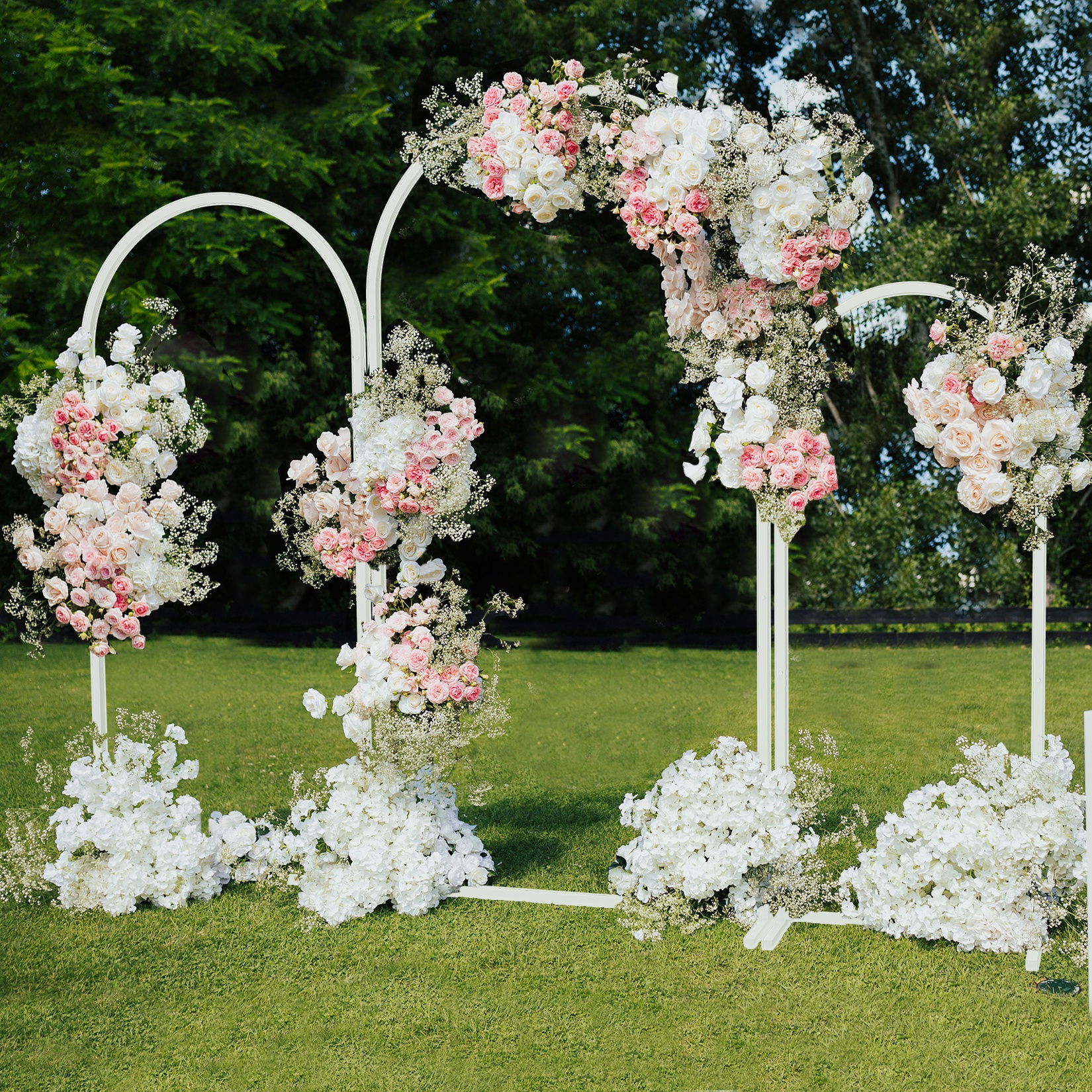 TEMU Metal Arch Stand White Wedding Backdrop Stand Set Of 3 (5ft, 6ft, 6.5ft) Square Arched Frame For Birthday Party Decoration Graduation Ceremony