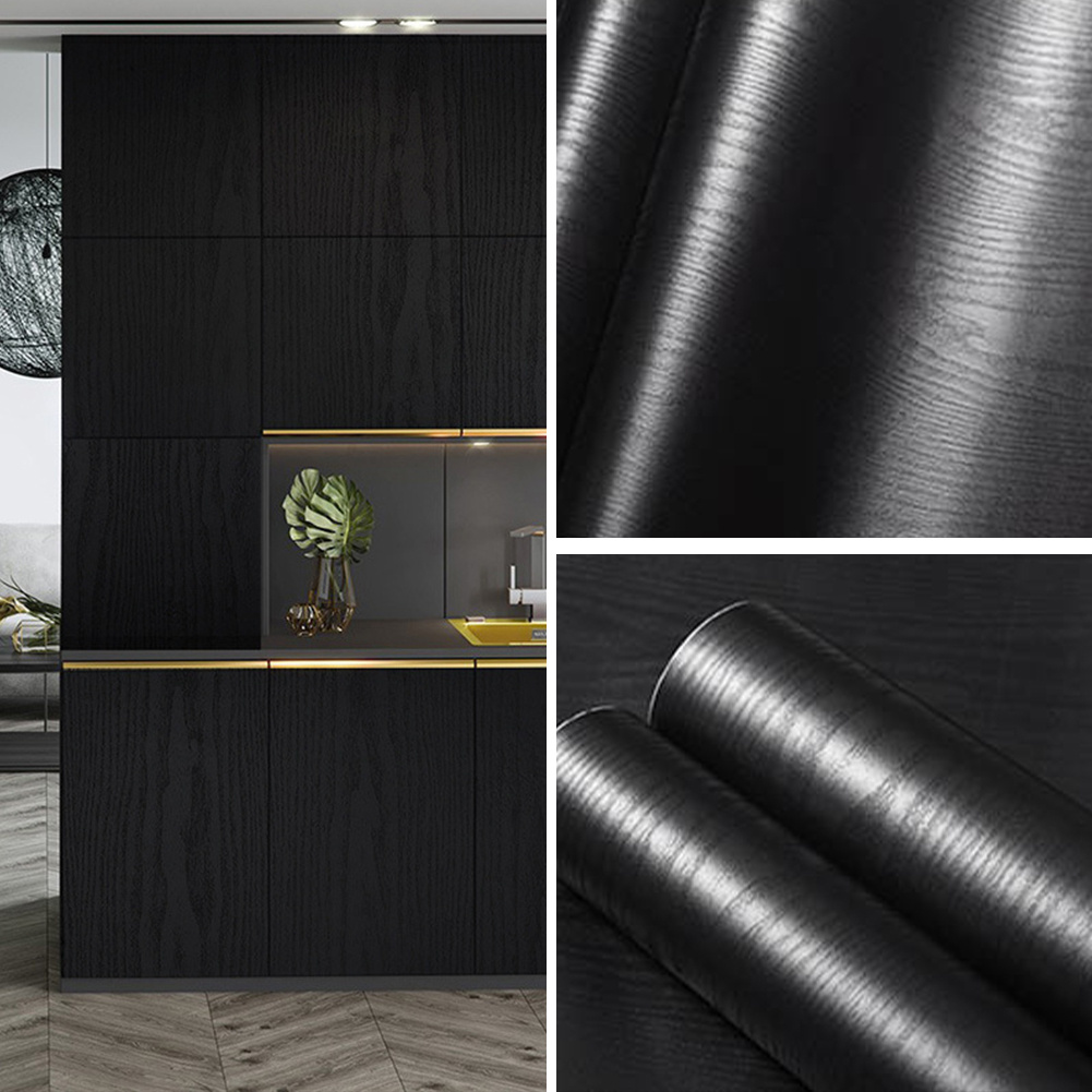 TEMU Black Wallpaper Wood 60cmx100/200cm Peel And Stick Wallpaper Self Adhesive Black Wood Grain Paper Sticky Back Plastic Waterproof Vinyl Film For