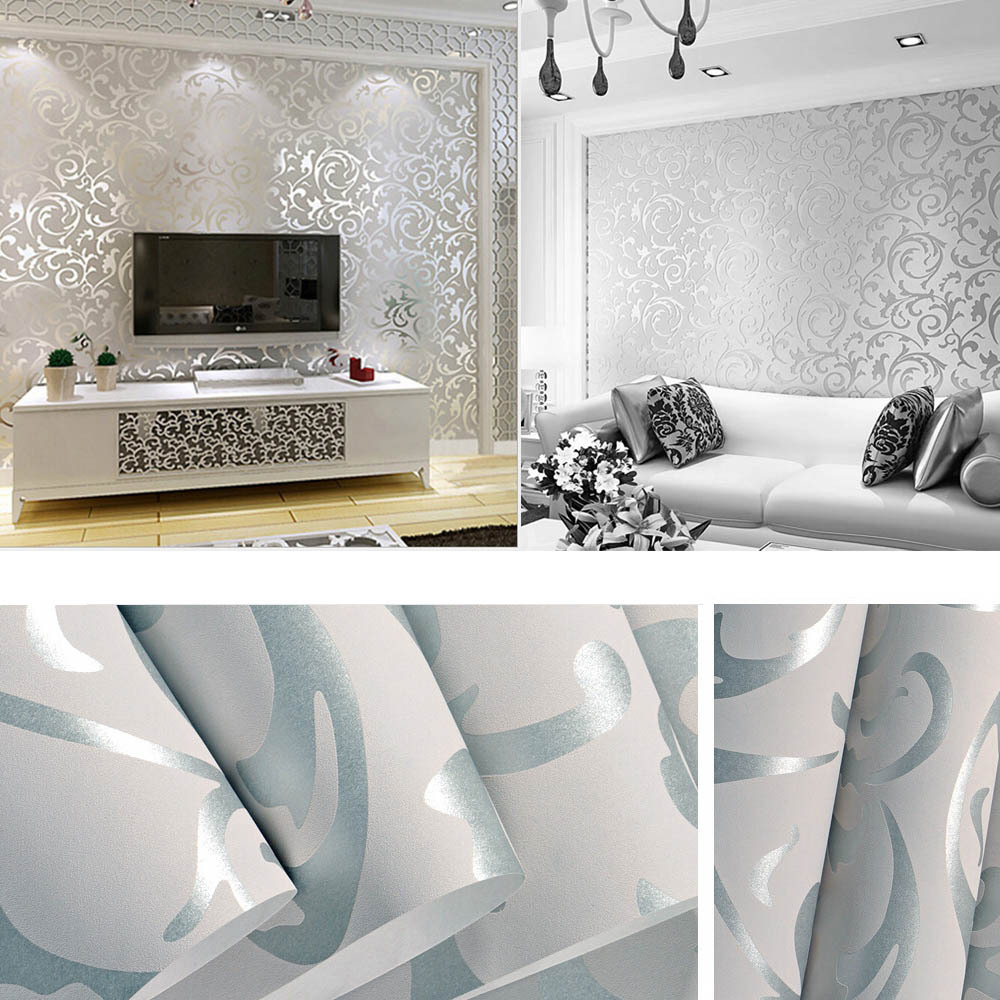 TEMU 0.53 *10m 3d Non-woven Flocking Embossed Wallpaper Textured Wall Paper Roll Minimalist Retro Leaf Pattern Wallpapers For Livingroom Bedroom