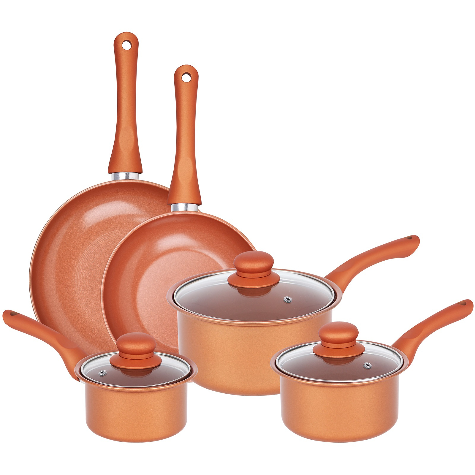TEMU Copper 8pcs Carbon Steel Non Stick Cookware Set Frying Pan Saucepan With Lids