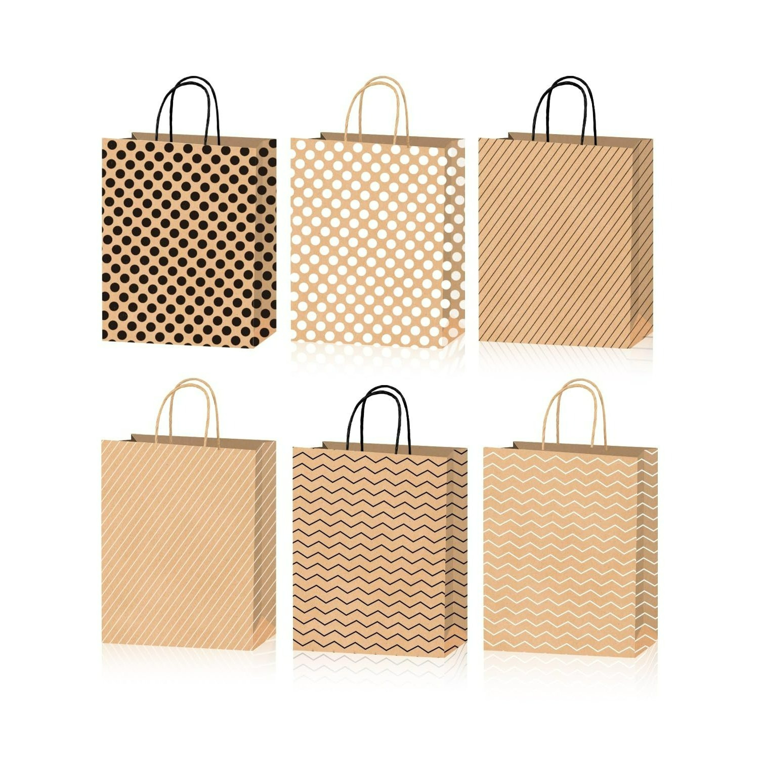 TEMU Hw Casa 6pcs Paper Gift Bags, Size 27x22x11 Cm, Medium Gift Bags With Classic Striped And Polka Dot Pattern, Ideal Gift Bags For Birthdays And