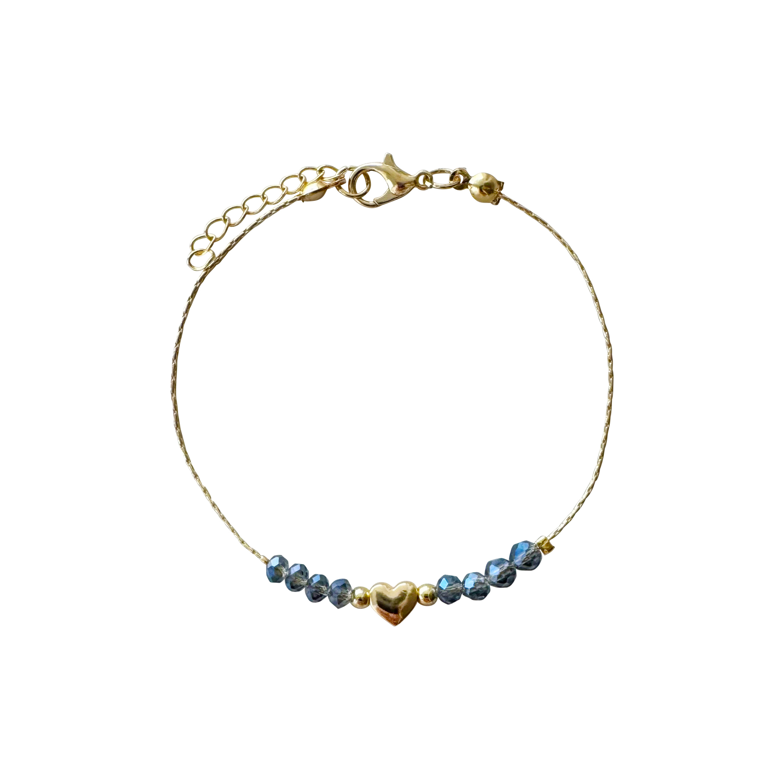 Gold-Plated Bracelet with Beads & Heart Charm