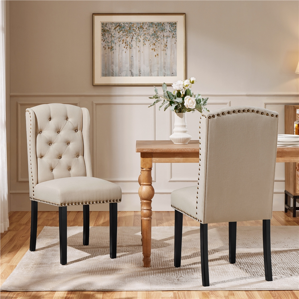 TEMU Costoffs Ensemble de 2/4 Chaises de Salle à Manger Élégantes - Sièges en Tissu Éponge Confortable & Pieds en Bois - Design Boutonné - Pour