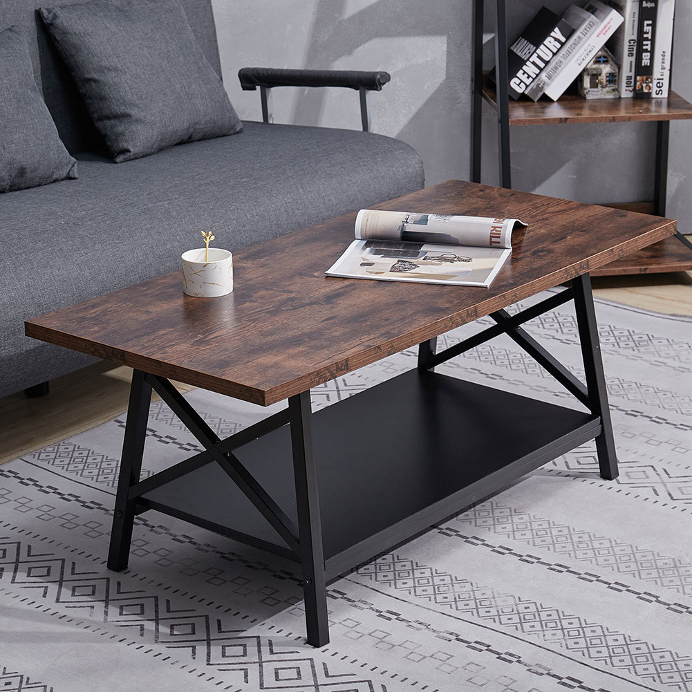 TEMU 2 Tier Industrial Style Coffee Table - Wood Side Table With Storage Space, Living Room/study Nordic Furniture (110×50×46cm)