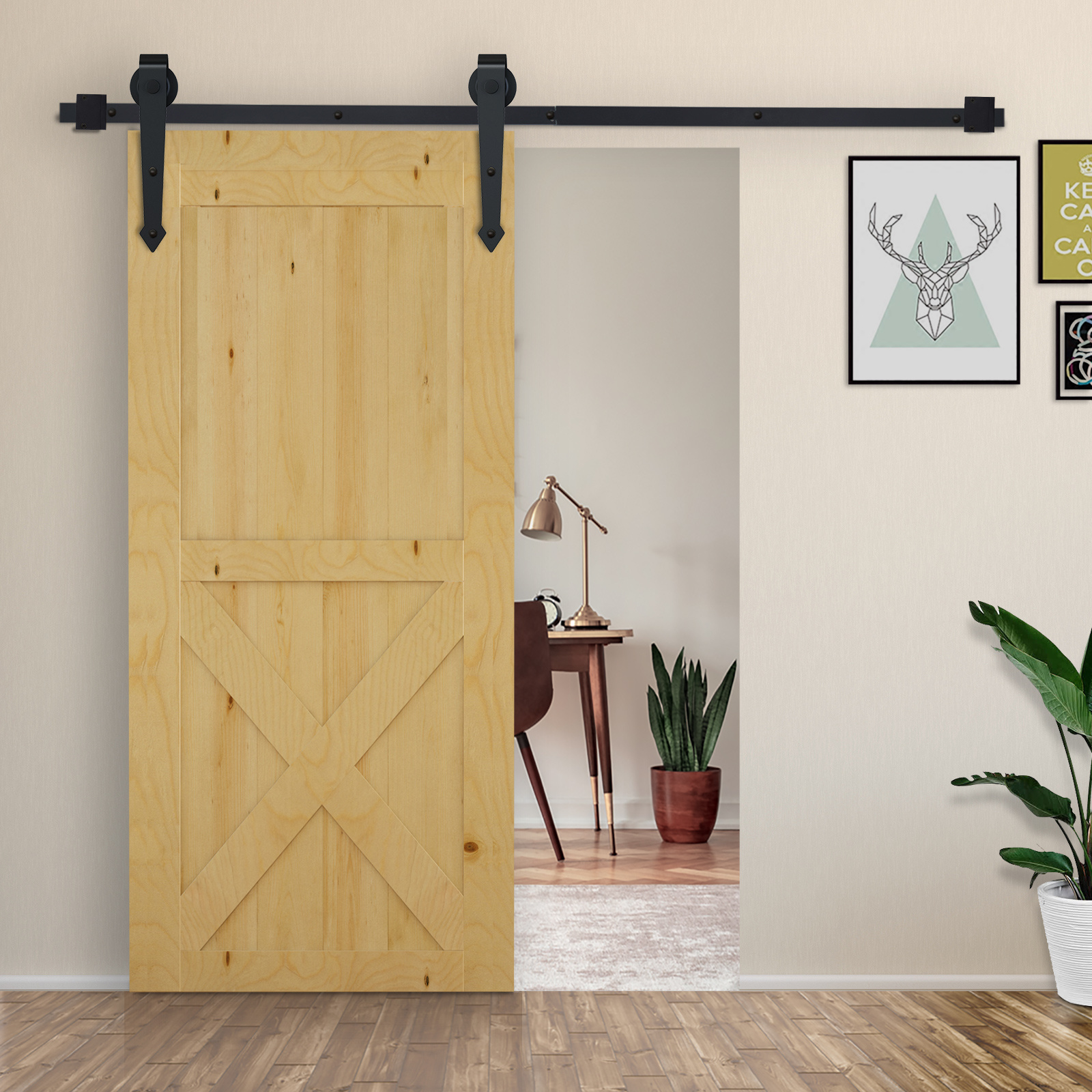 Image of Sliding Door Hardware Set 200 Cm Complete Set With Rails, Rollers, Anti-jump Devices, Door Stoppers, Sliding Made Of Carbon Steel Black